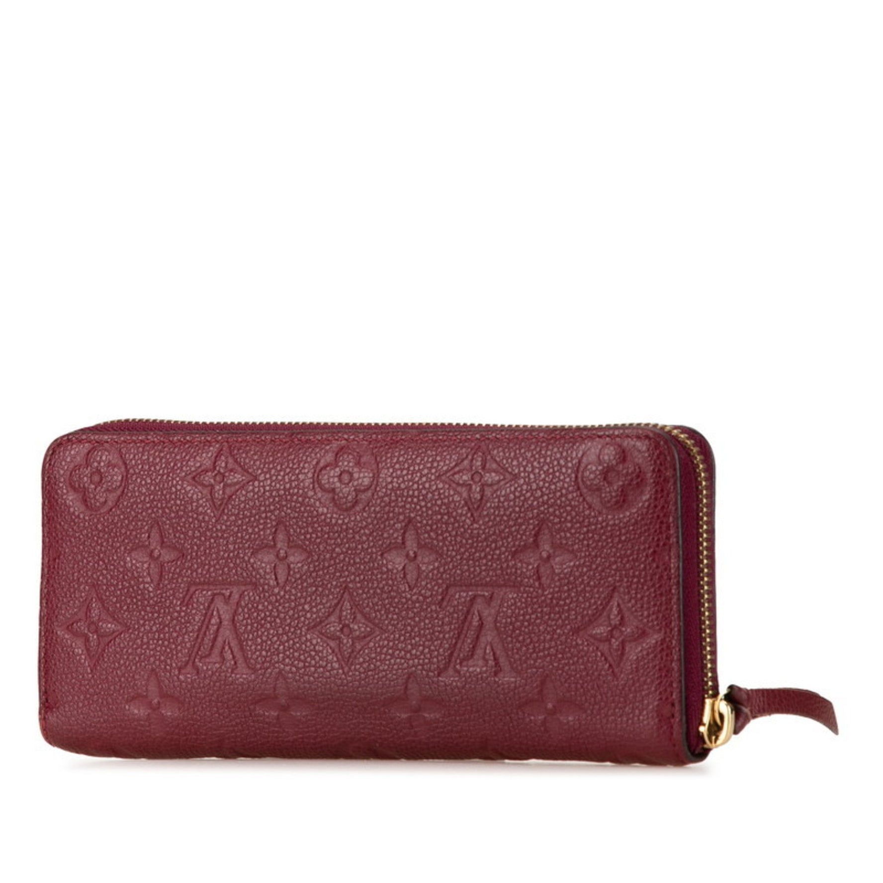 Louis Vuitton Monogram Empreinte Portefeuille Clemence Round Zipper Long Wallet Raisin Wine Red Leather