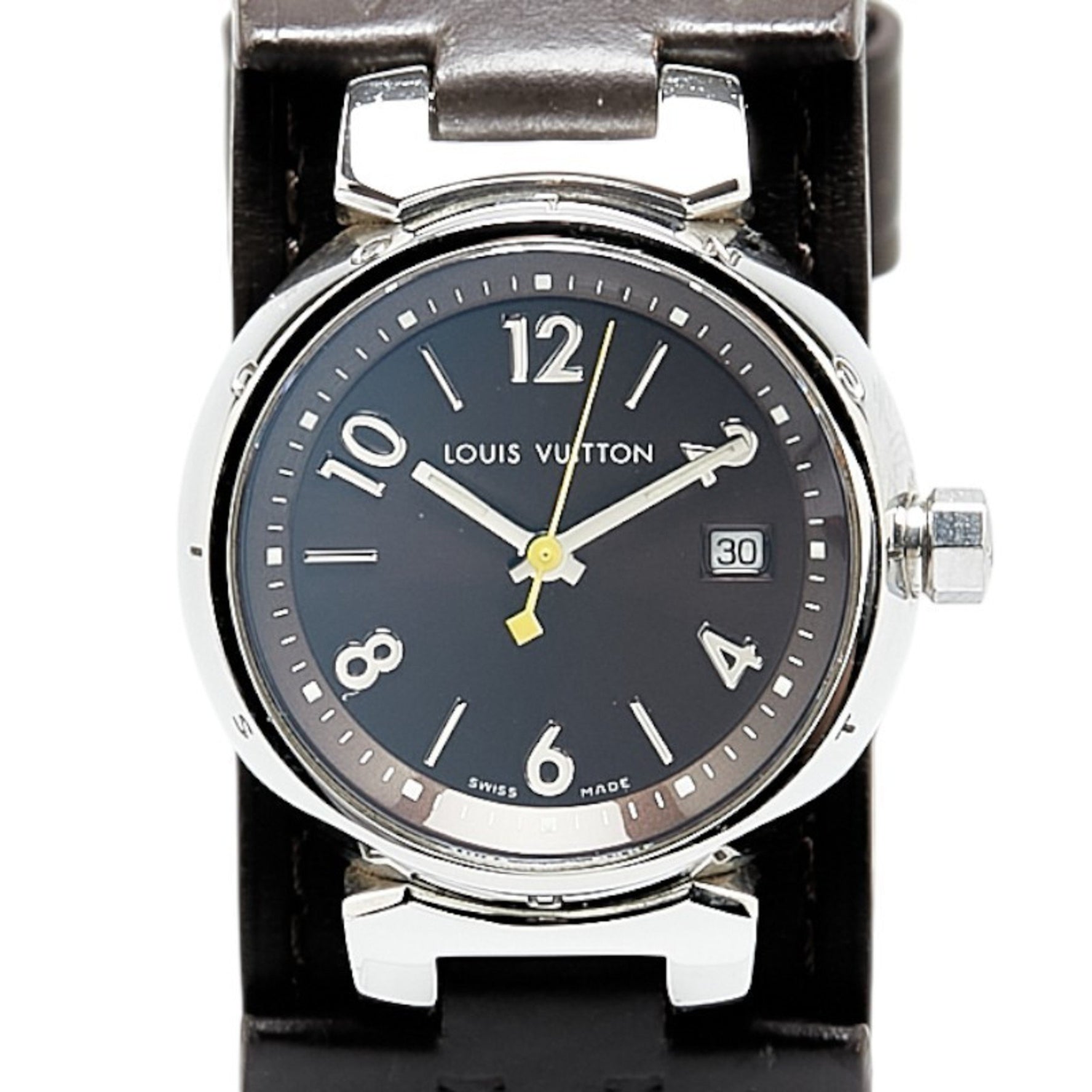 Louis Vuitton Tambour Watch Q1111 Quartz Brown Dial Stainless Steel Leather Men's LOUIS VUITTON