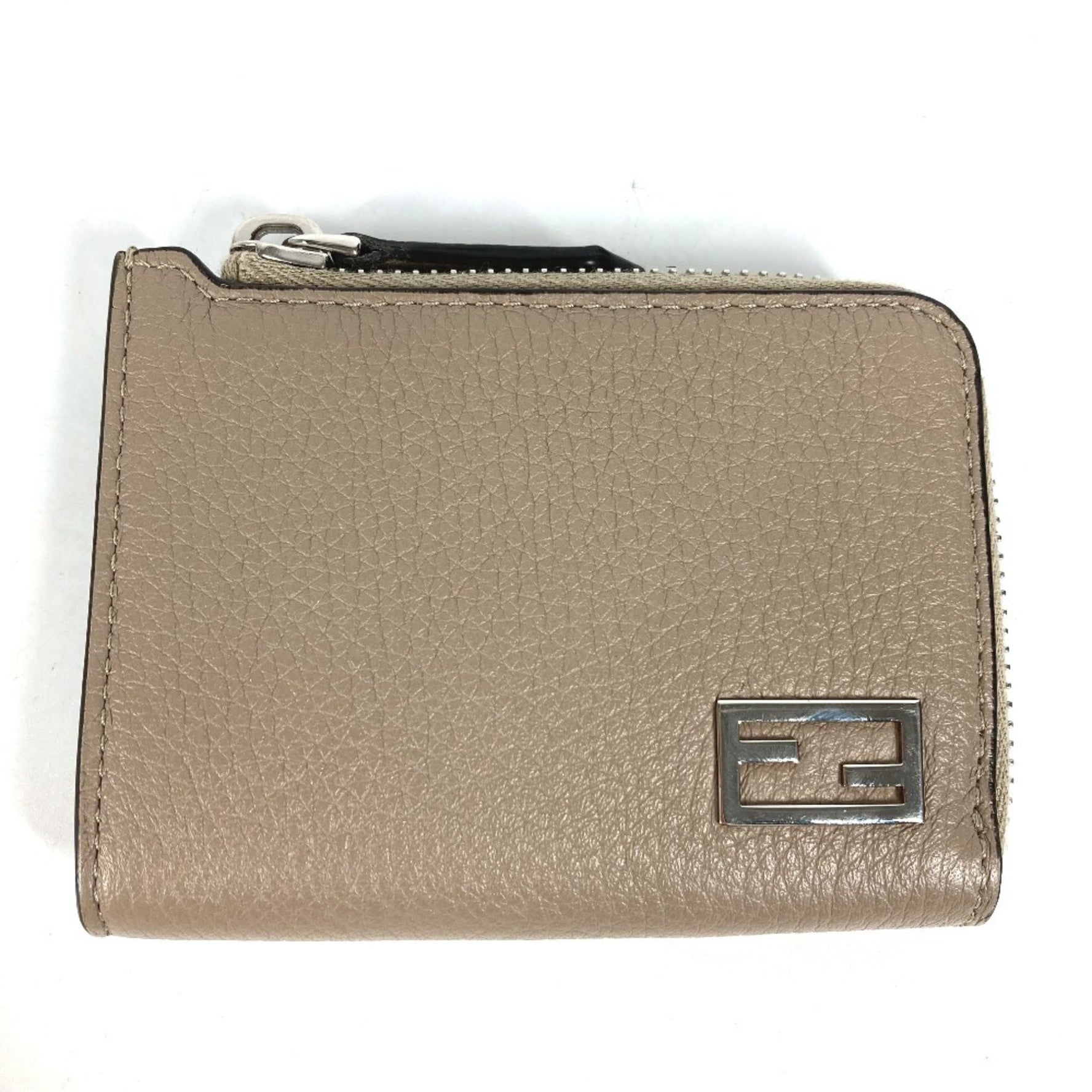 FENDI Fragment Case Wallet, Logo L-Shaped Zipper Coin Purse, Leather, Men's