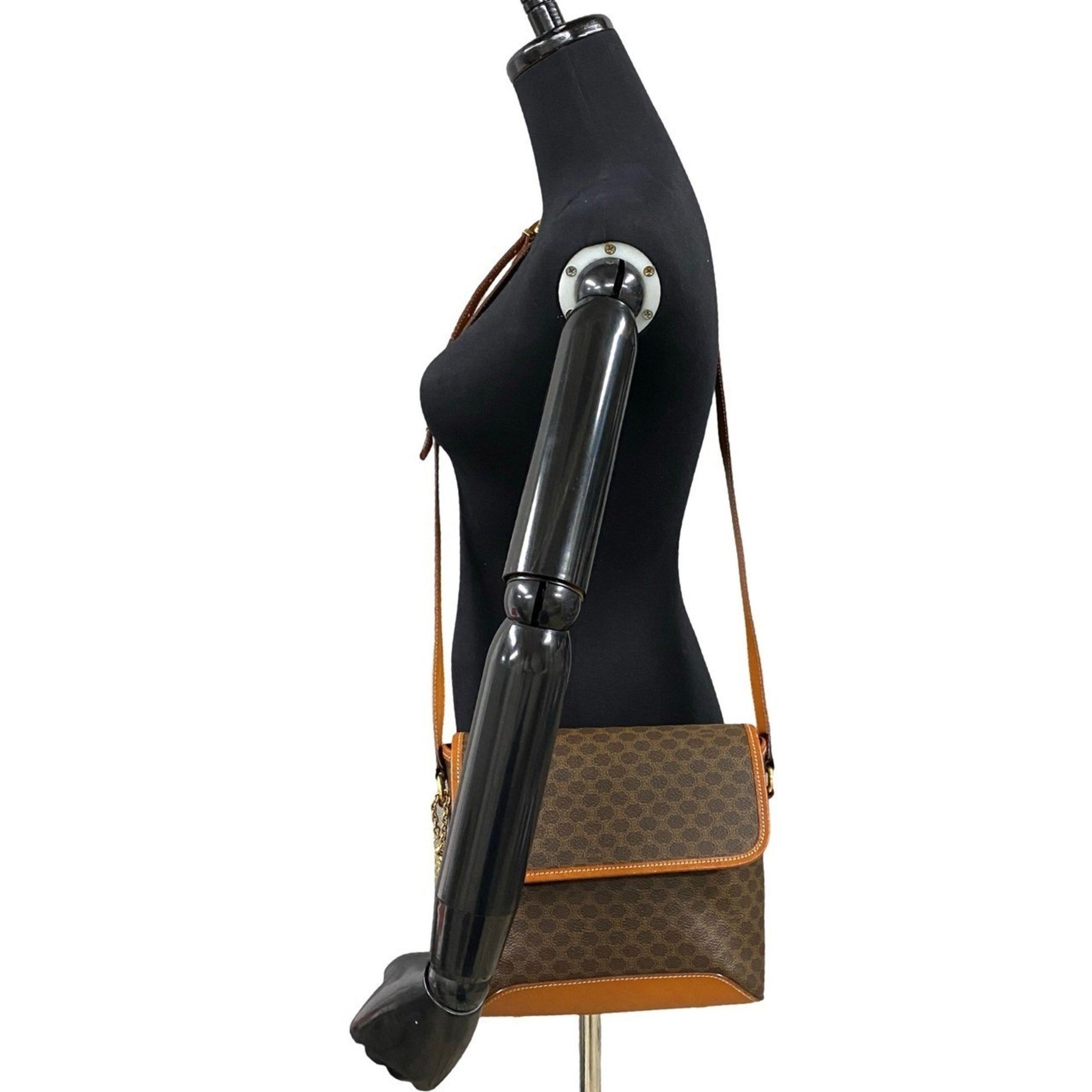 CELINE Macadam Blason Pattern Leather Shoulder Bag/Pochette/Sacoche in
