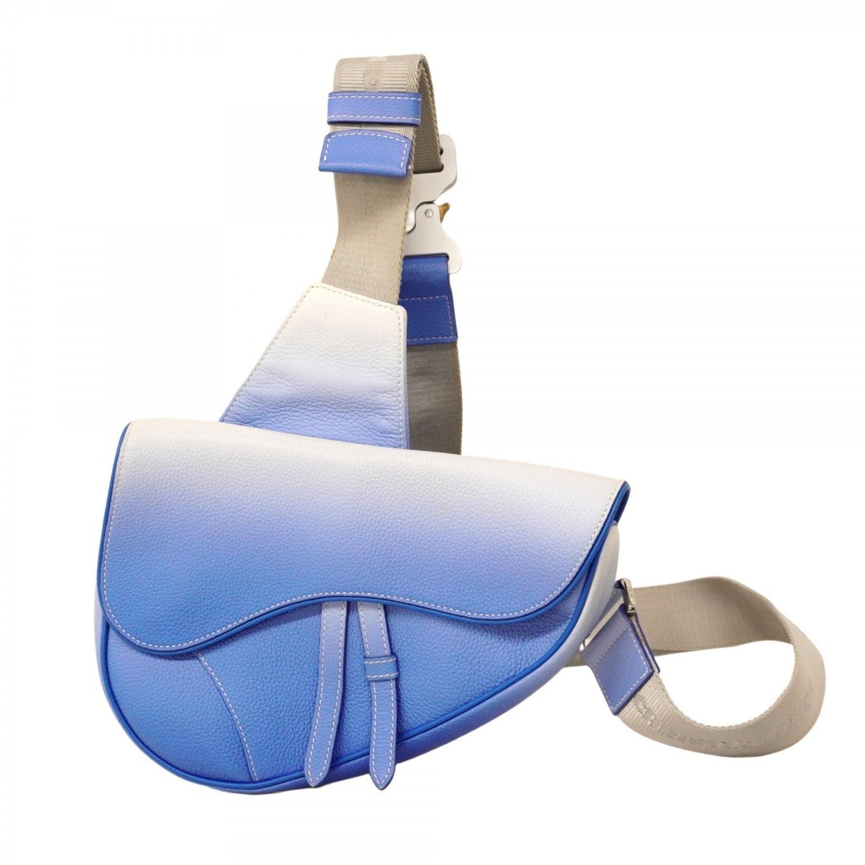 Christian Dior Saddle Leather Shoulder Bag, Blue and White