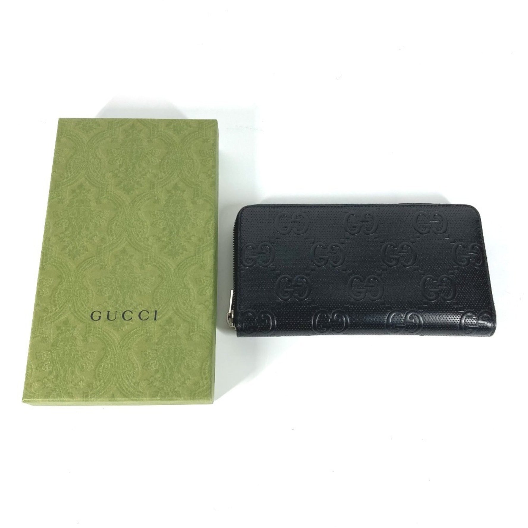 GUCCI GG Embossed Travel Case Organizer Round Zip Wallet Long Leather Men's