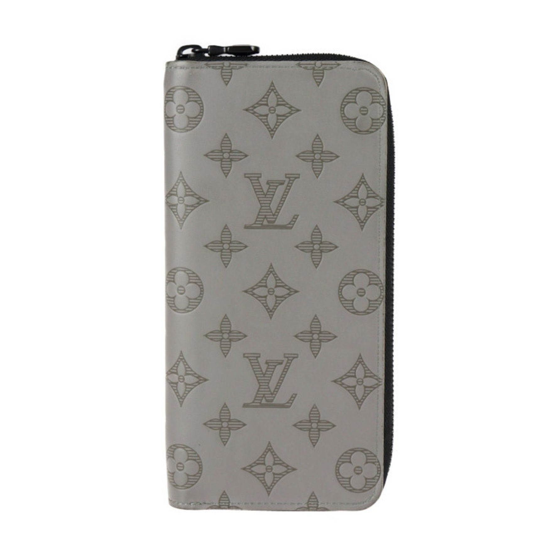 Louis Vuitton Zippy Wallet Vertical Bifold Monogram Shadow Guri Gray Black Metal Round Zipper Long