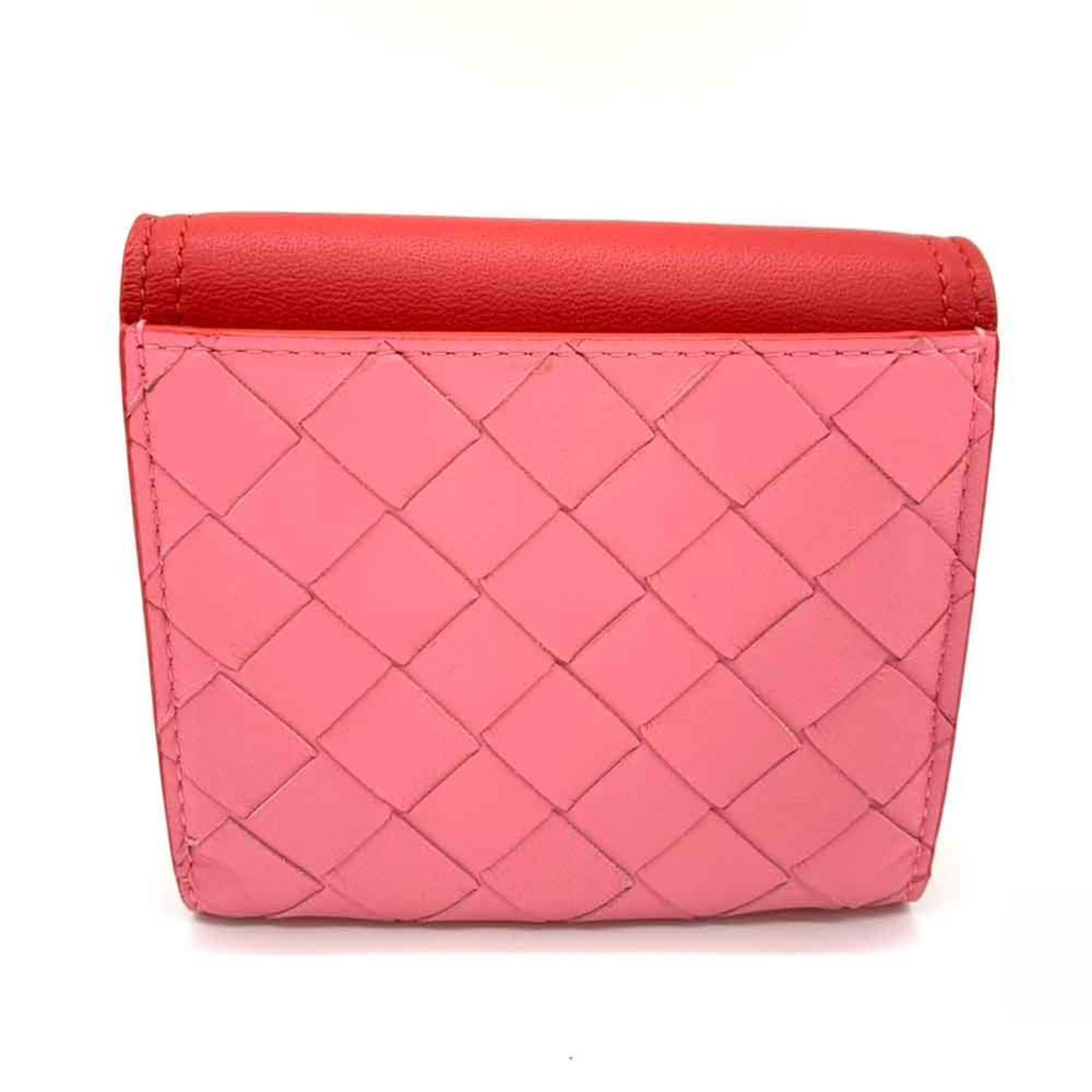 Bottega Veneta Nappa Bi-fold Wallet Intrecciato Compact Red x Pink 8929 BOTTEGA VENETA