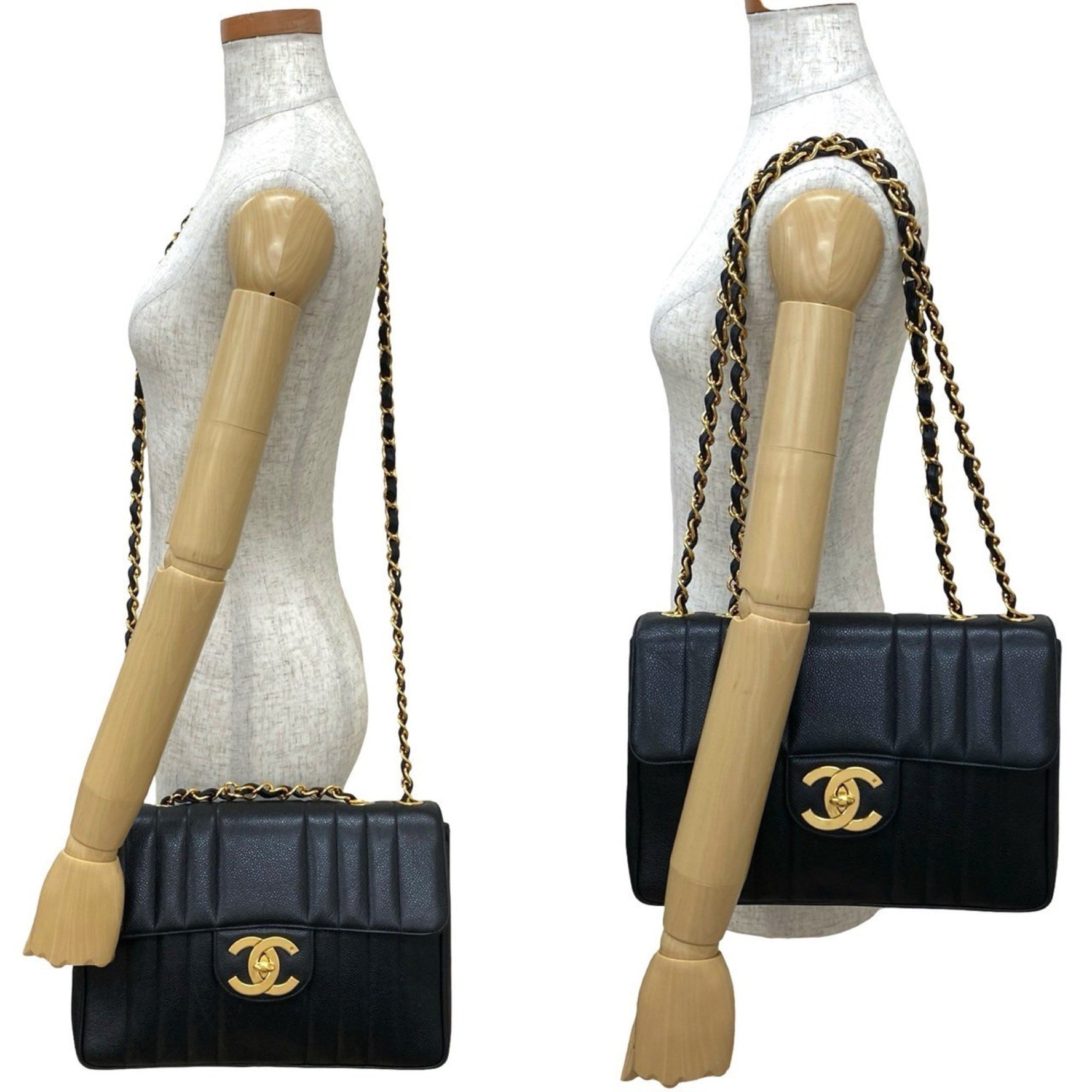 CHANEL Mademoiselle Coco Mark Caviar Leather Chain Semi-Shoulder Bag