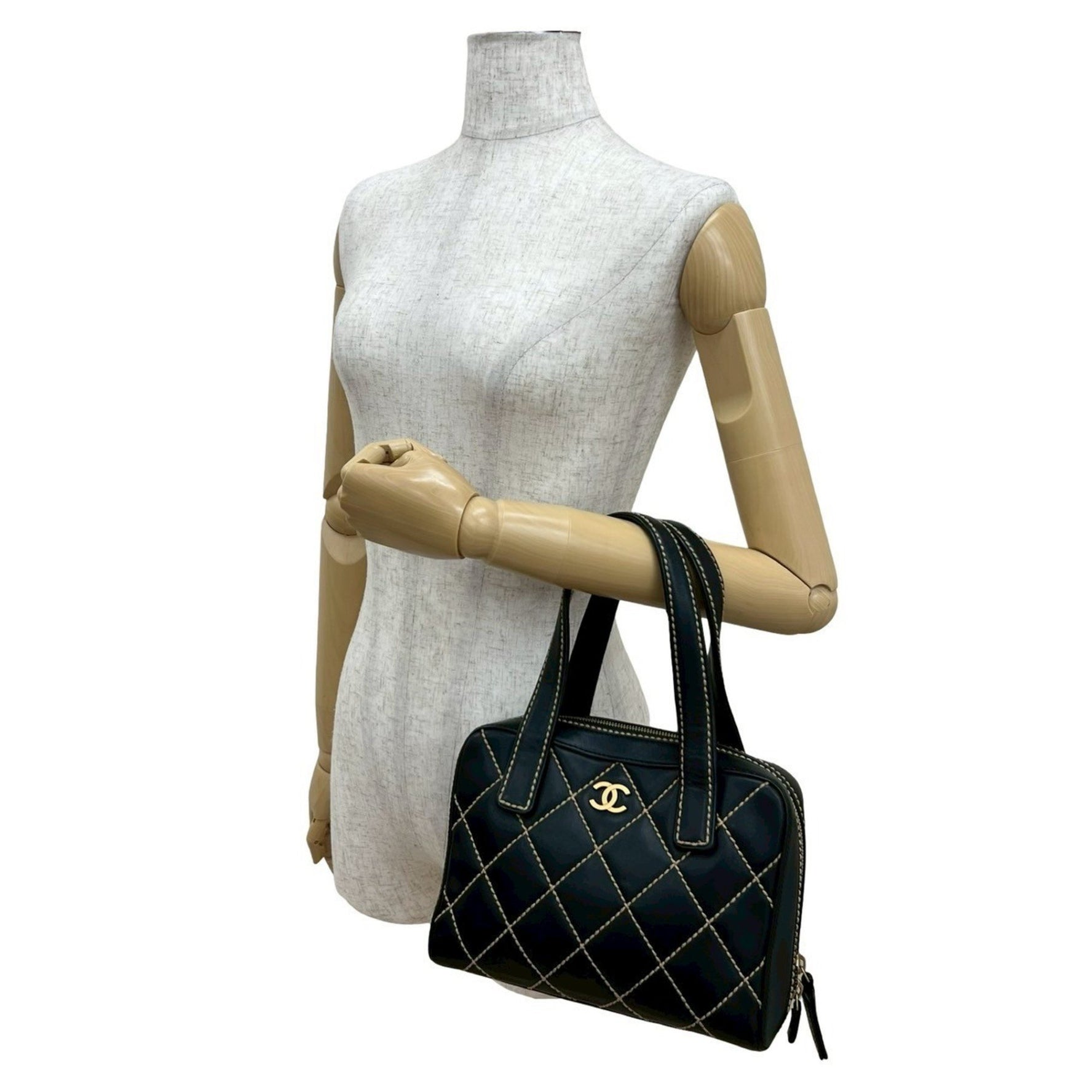 CHANEL Wild Stitch Leather Handbag Mini Tote Bag 755-9