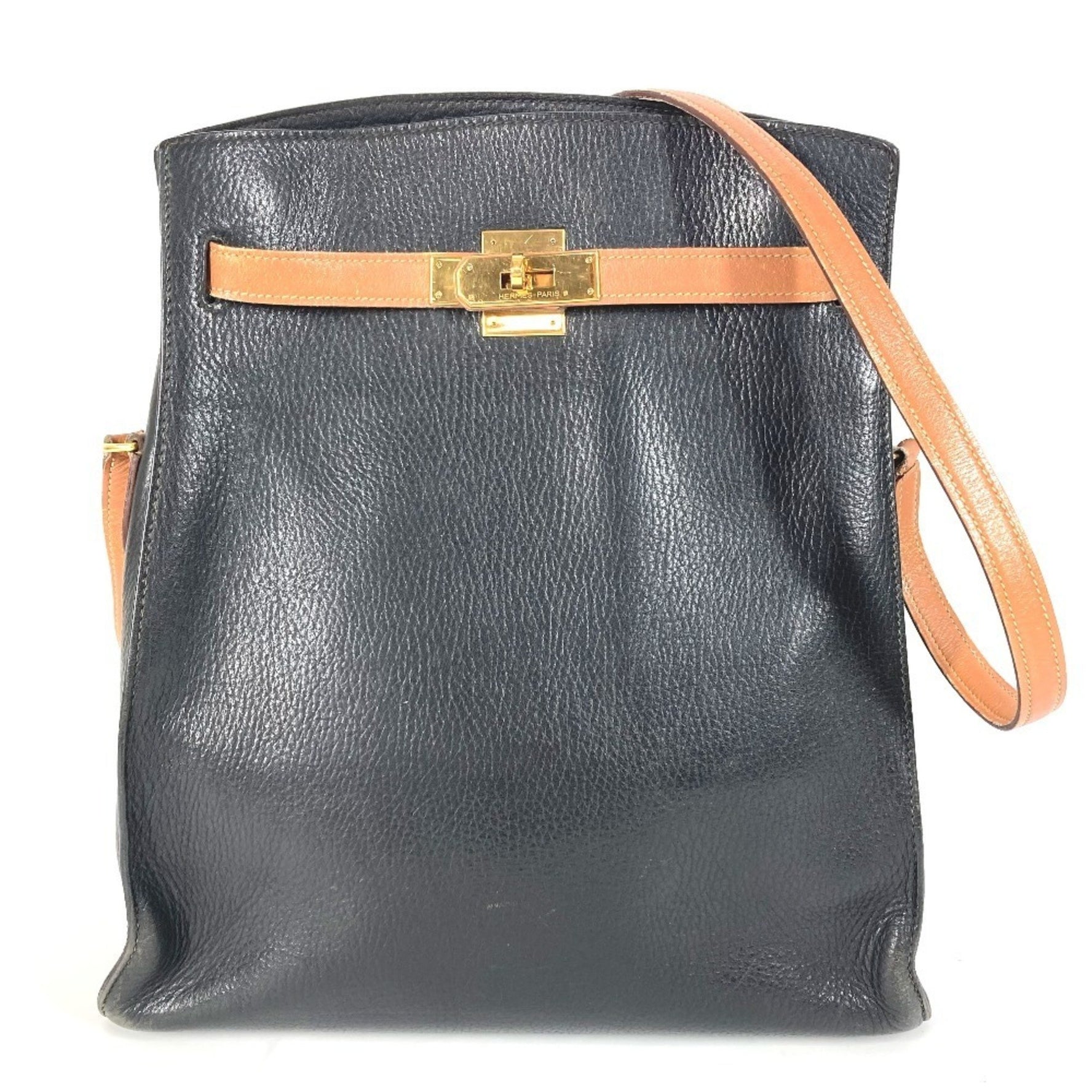 HERMES Vintage Kelly Sport GM Two-Tone Ardennes Shoulder Bag, Women's, Black