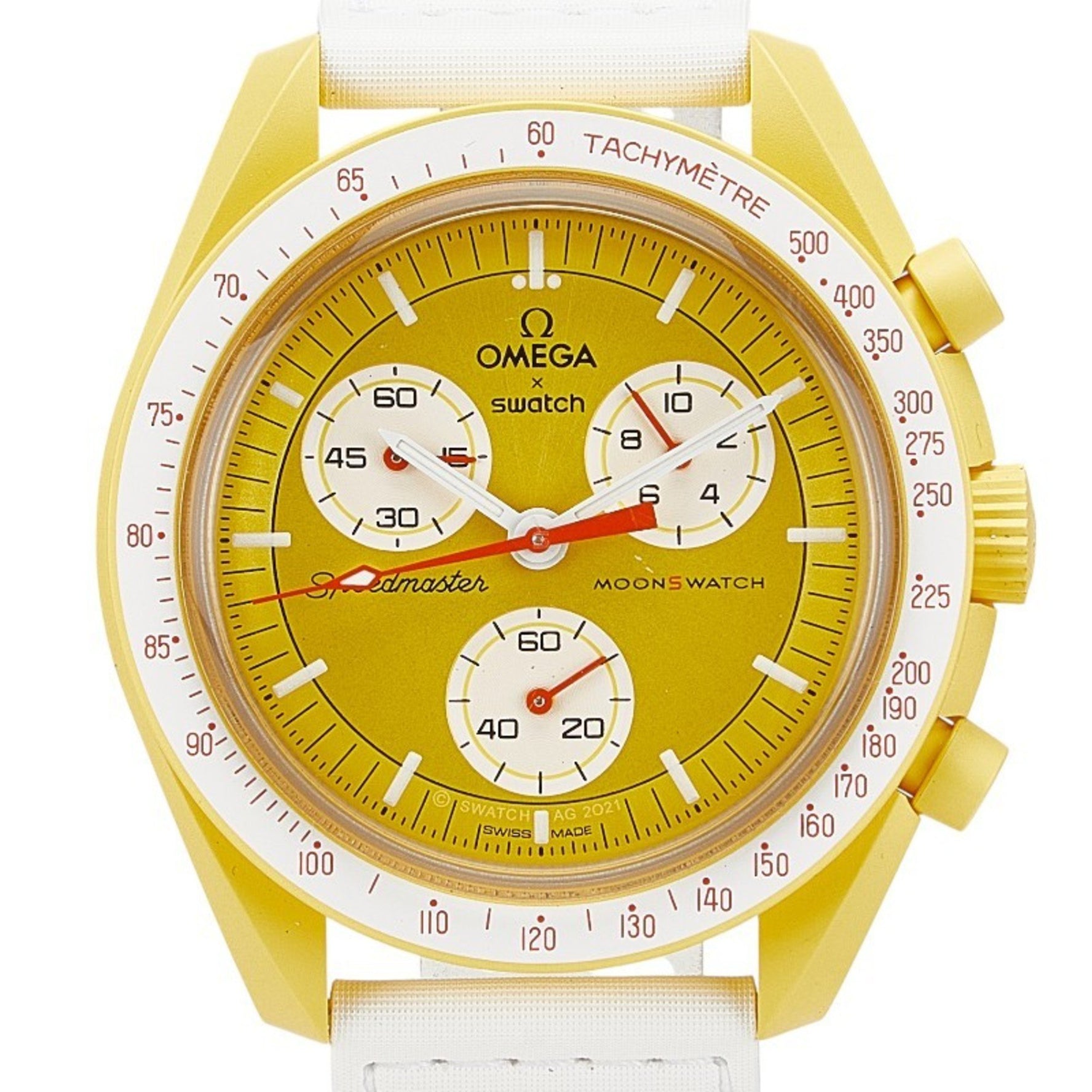 OMEGA x Swatch Mission to the Sun Watch S033J100 Quartz Gold Dial Nylon Bioceramic Men's