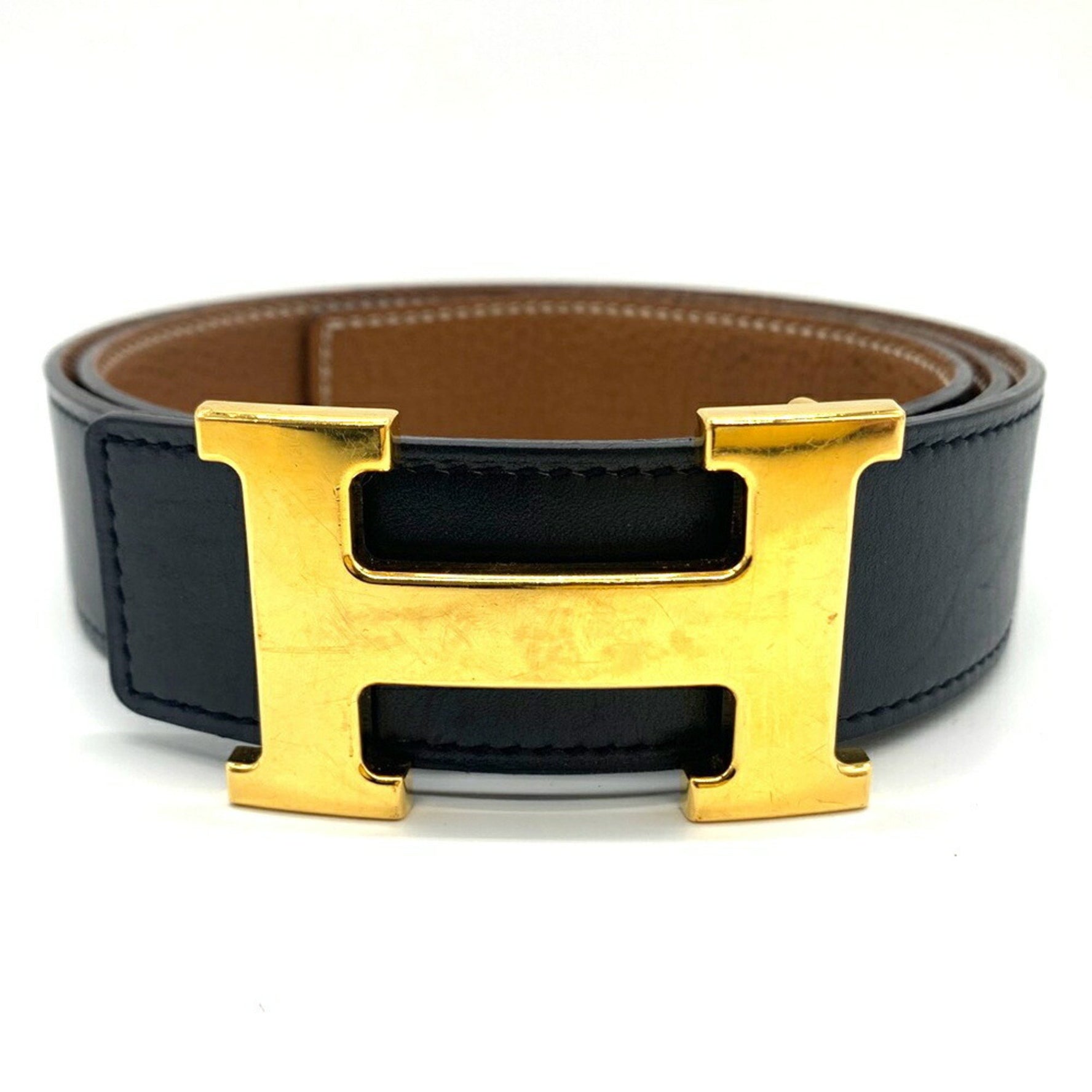 Hermès Constance Belt, Reversible Leather, Gold Buckle, Size 85, Black and Brown, HERMES