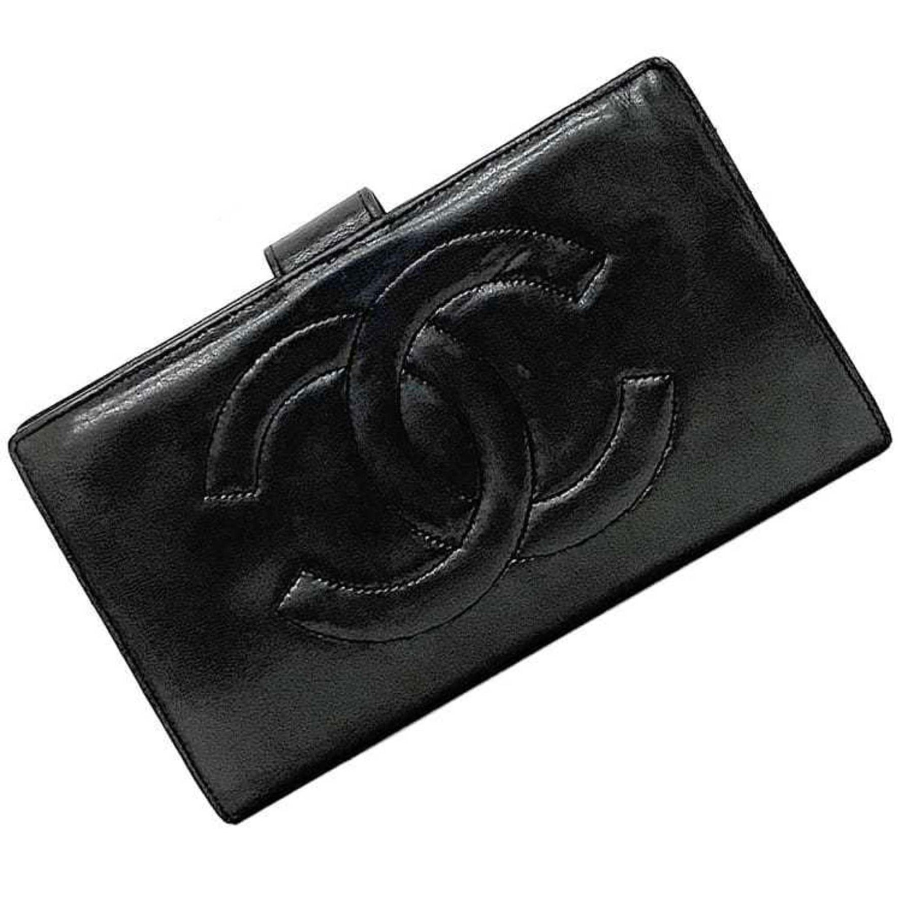 Chanel Bi-fold Long Wallet f-21715 Black Coco Mark A13498 Leather Lambskin 3rd Series CHANEL Clasp Women's
