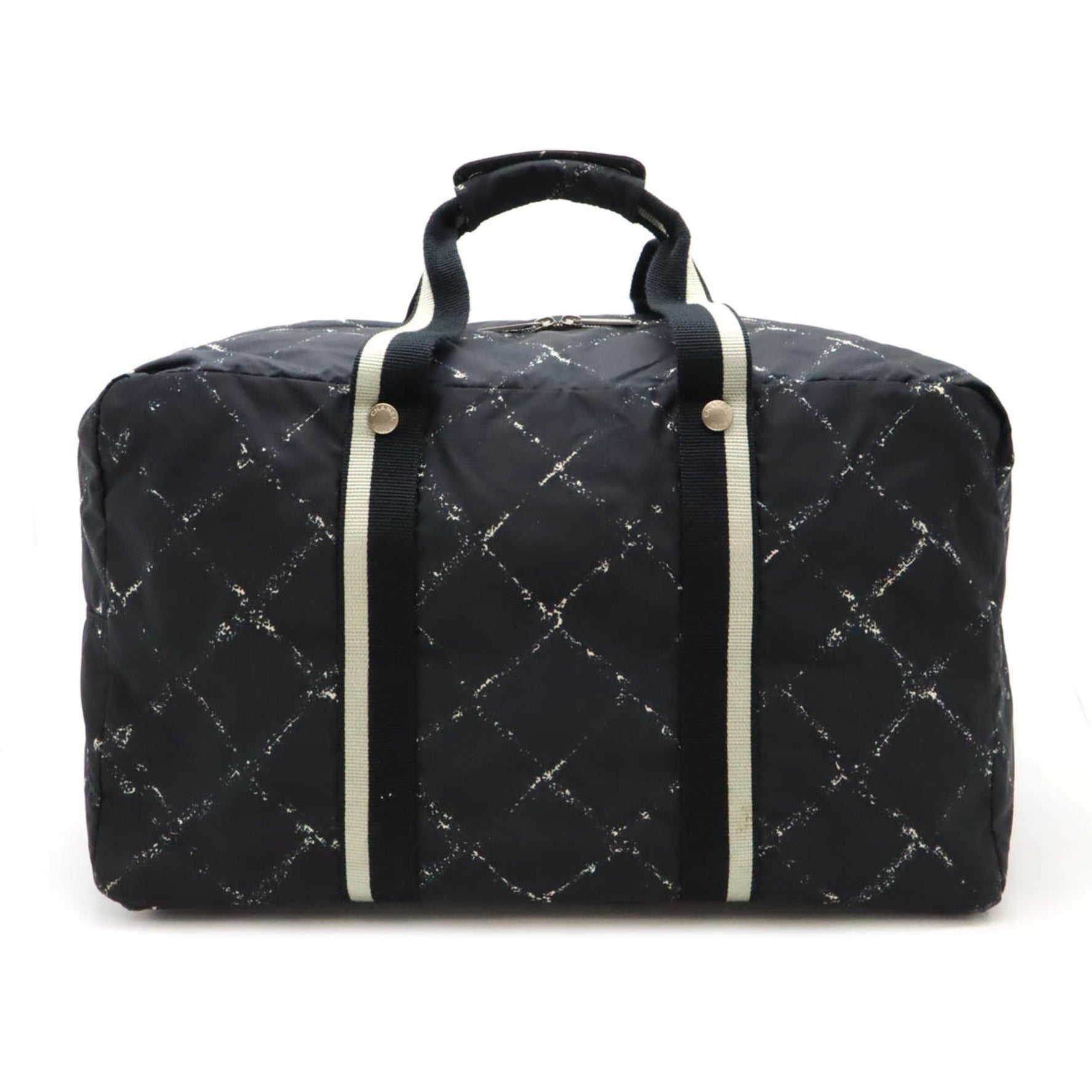 CHANEL Chanel Old Travel Line Boston Bag Nylon Black Red