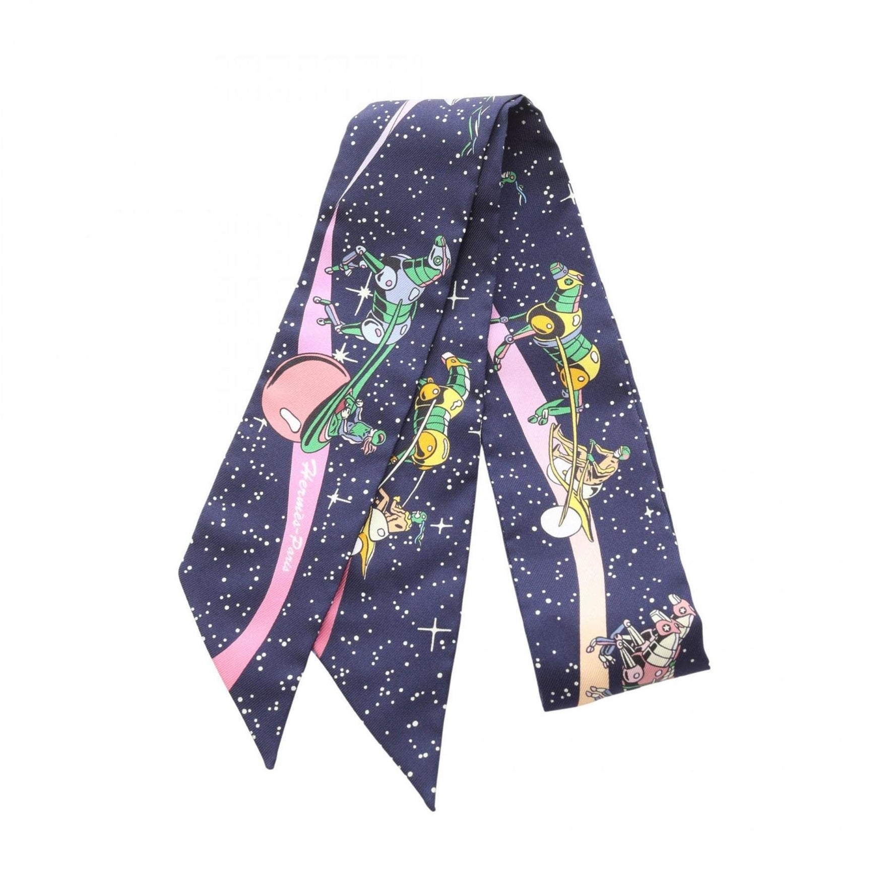 Hermes Hermès Twilly SPACE DERVY Silk Scarf Navy Blue Multicolor