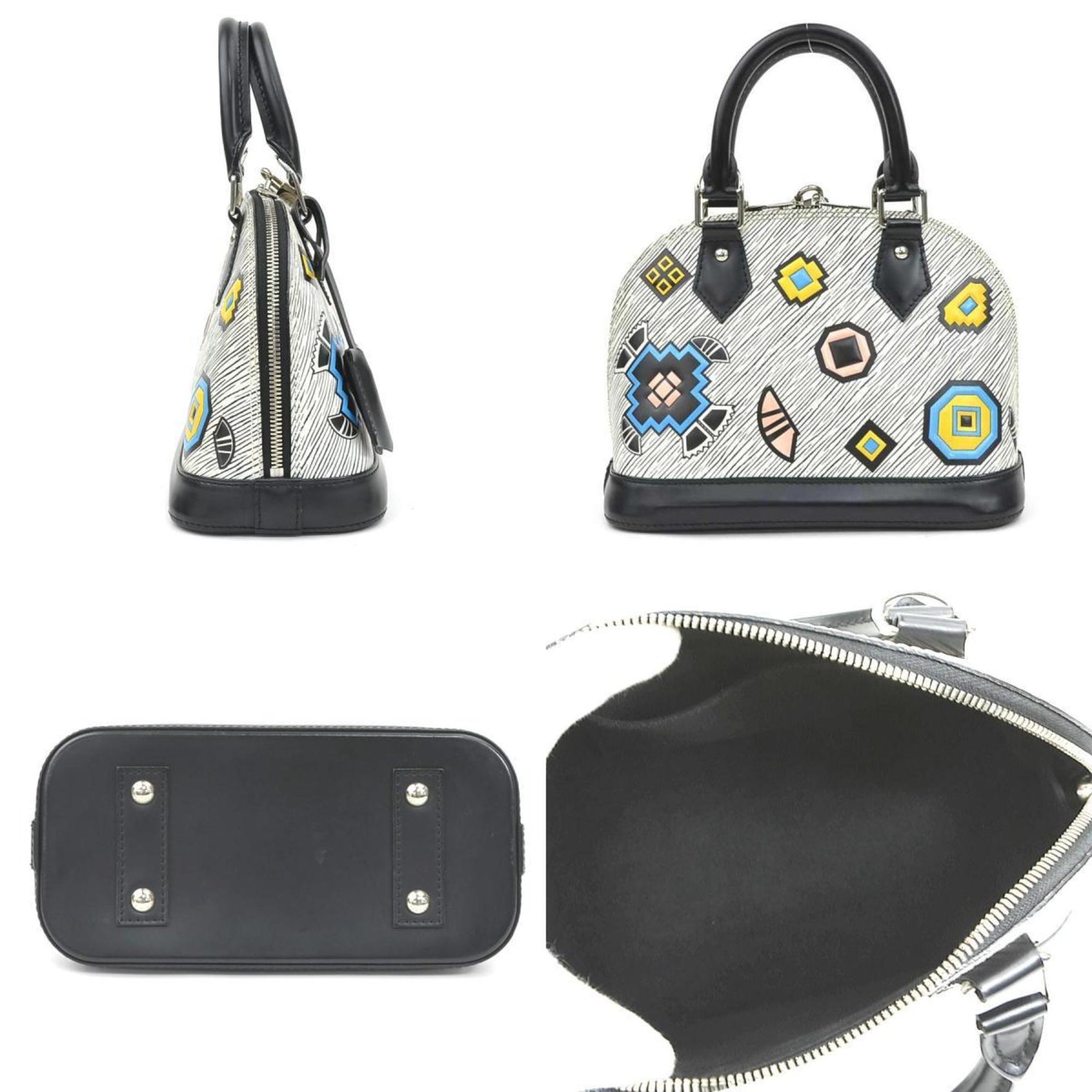Louis Vuitton Alma BB Handbag/Shoulder Bag in Epi Denim and Leather, White Black