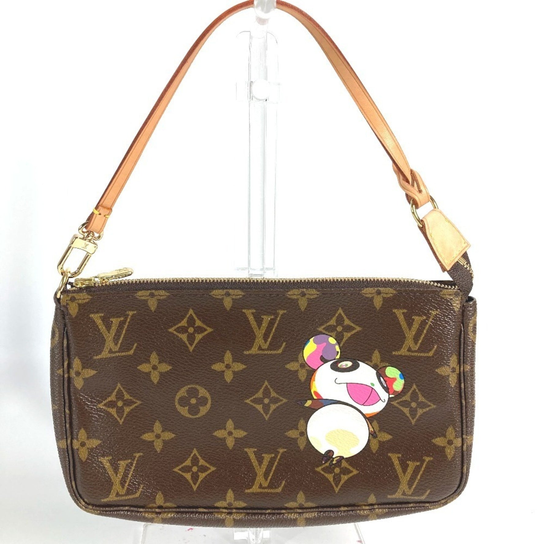 LOUIS VUITTON Monogram Panda Pochette Accessoires by Takashi Murakami. Accessory pouch, handbag, shoulder bag, canvas, brown, like new.
