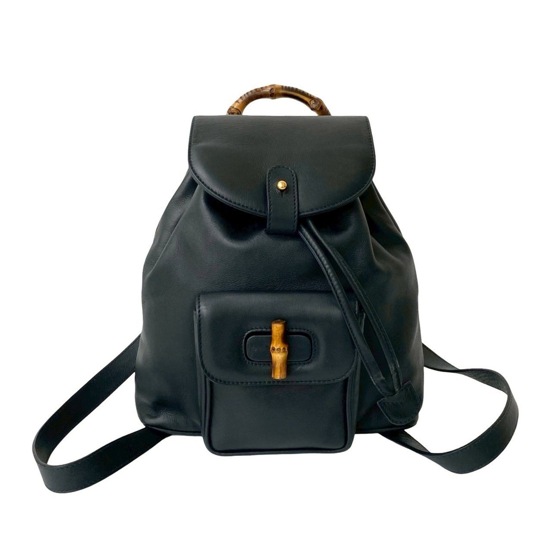 GUCCI Bamboo Turnlock Leather Rucksack/Daypack in Dark Navy (08764)