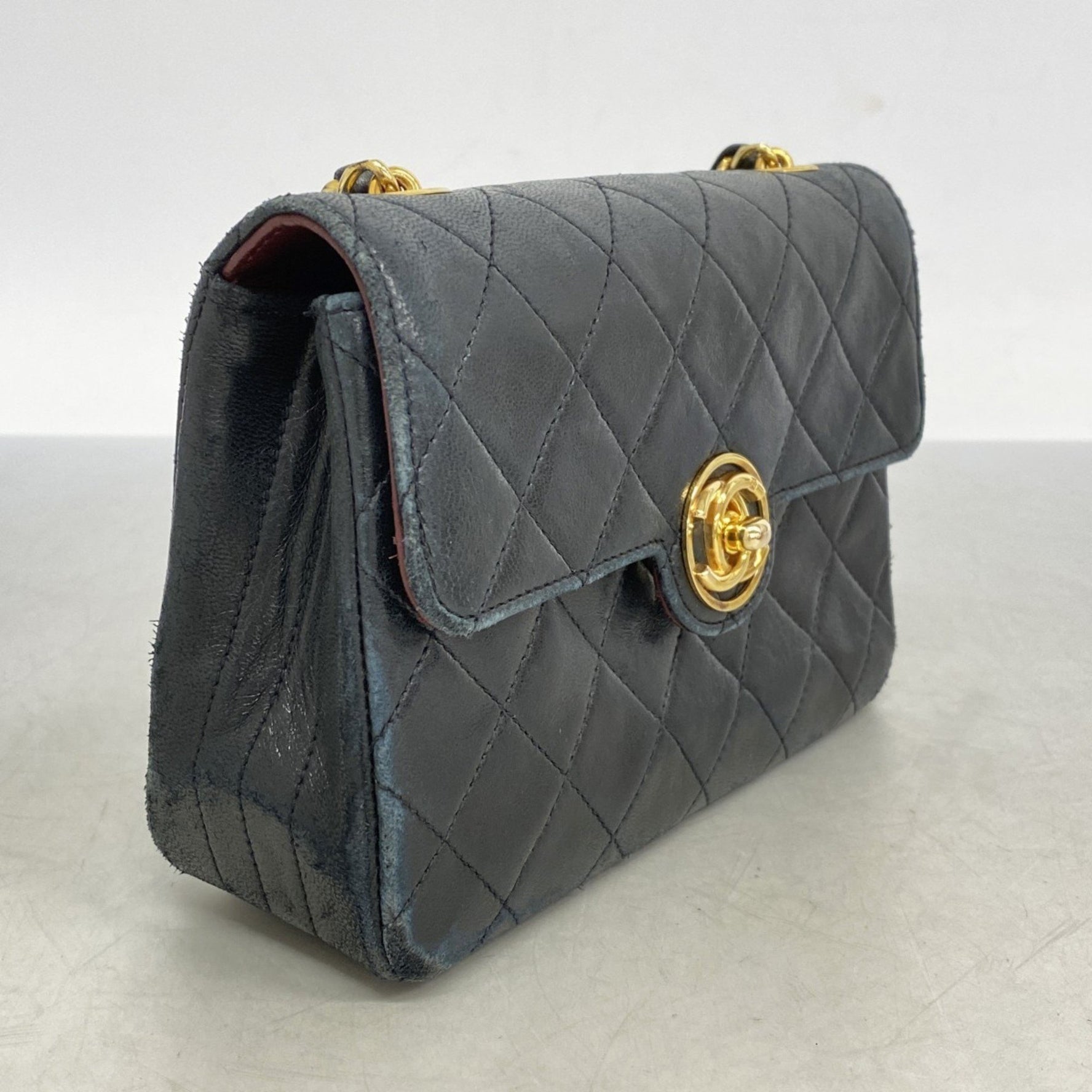 Chanel Matelasse Shoulder Bag with Chain Bag, Lambskin, Black, Women's