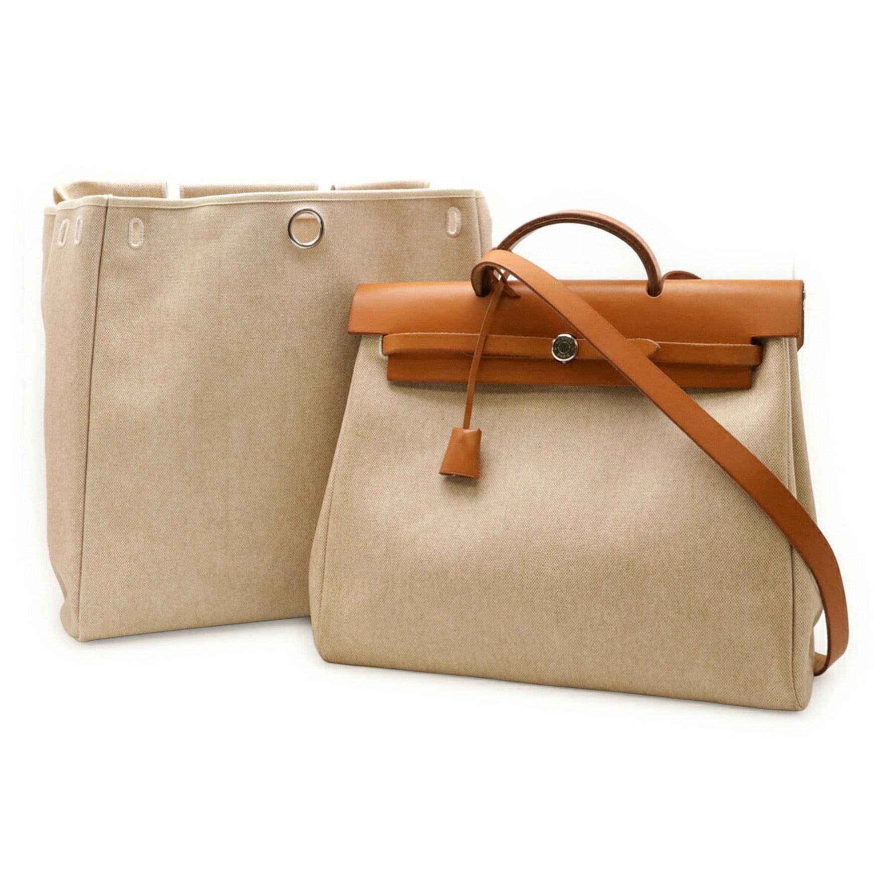 HERMES Hermès Air Bag MM Handbag/Shoulder in Toile H Leather (Natural Brown) with B Stamp