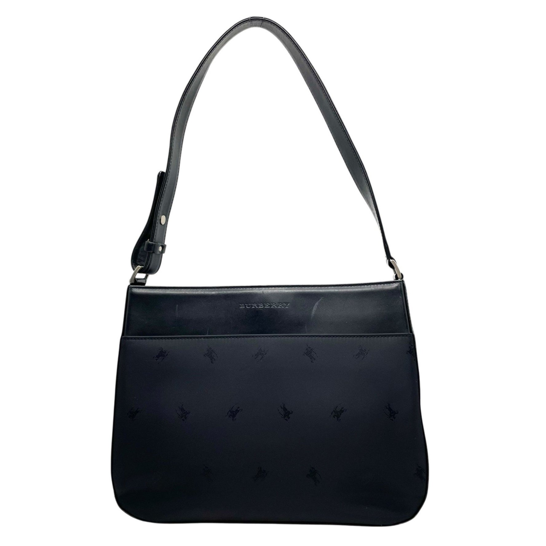 BURBERRY Shadow Horse Equestrian Knight shoulder bag, black nylon and leather with silver hardware, women's D4