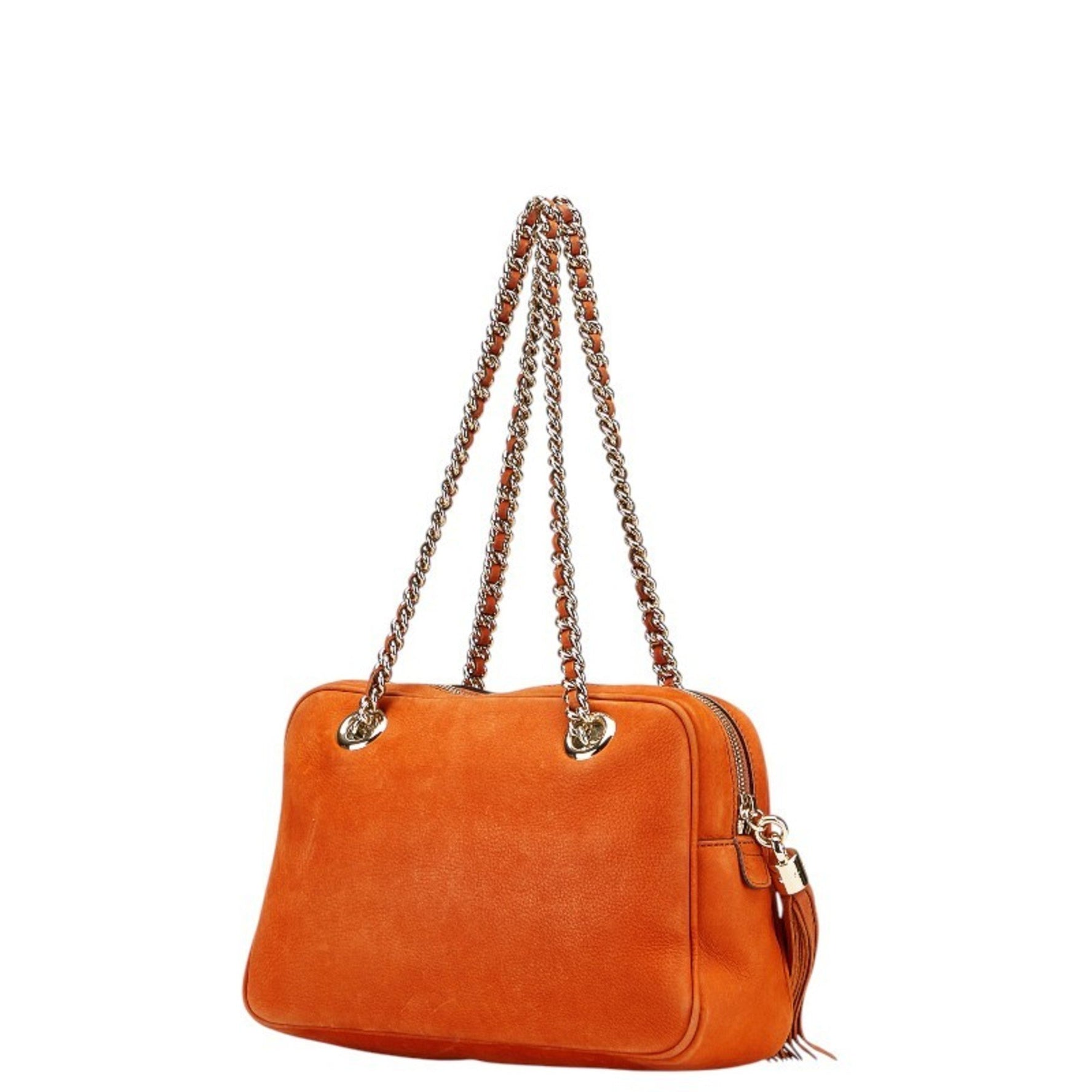Gucci Soho Fringe Chain Shoulder Bag Brown and Orange Leather