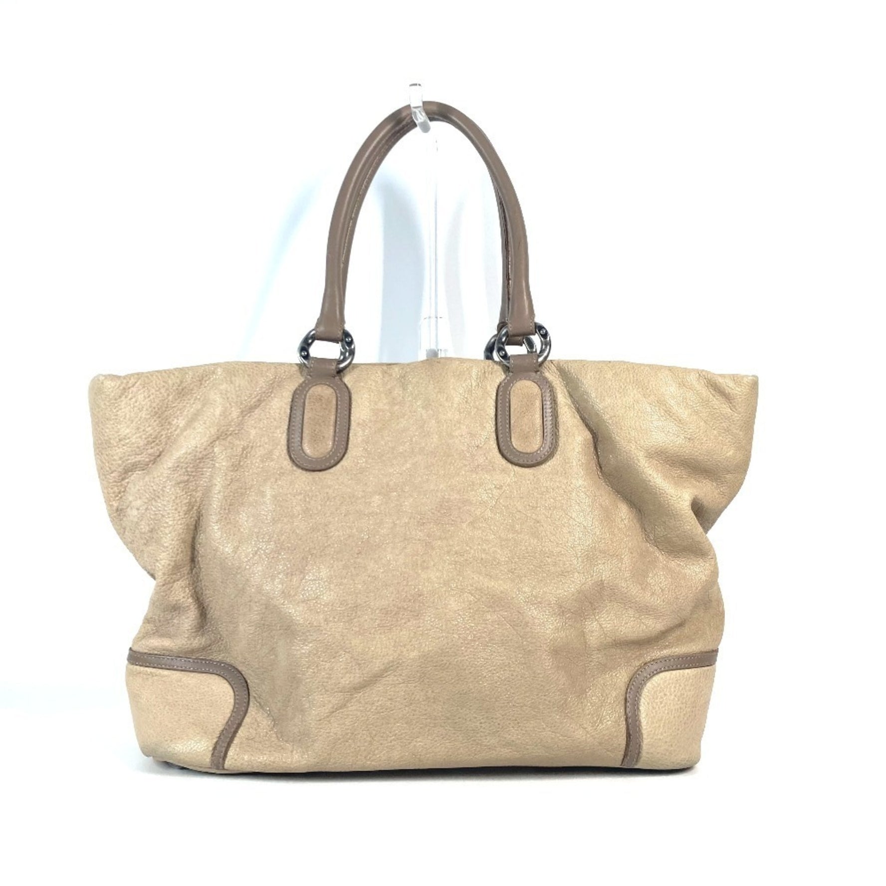 CHANEL Deka Coco CC Logo Shoulder Bag Tote Leather Women's Beige
