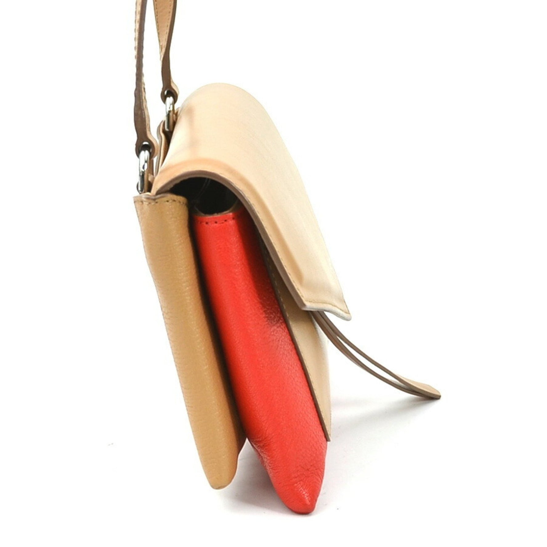 Givenchy Crossbody Shoulder Bag Leather Red x Camel