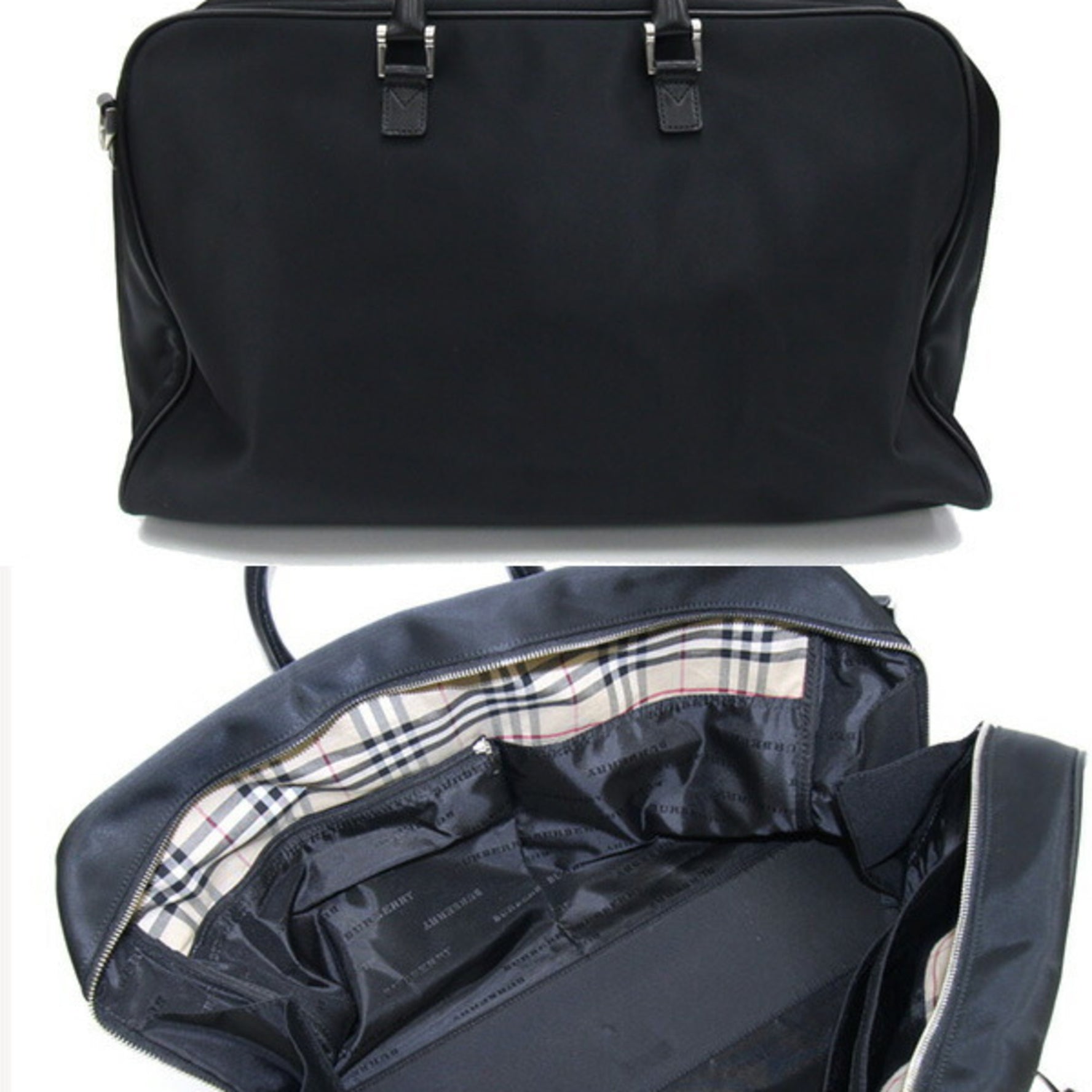 Burberry Boston Bag Black Nylon Leather Shoulder Nova Check Men's BURBERRY
