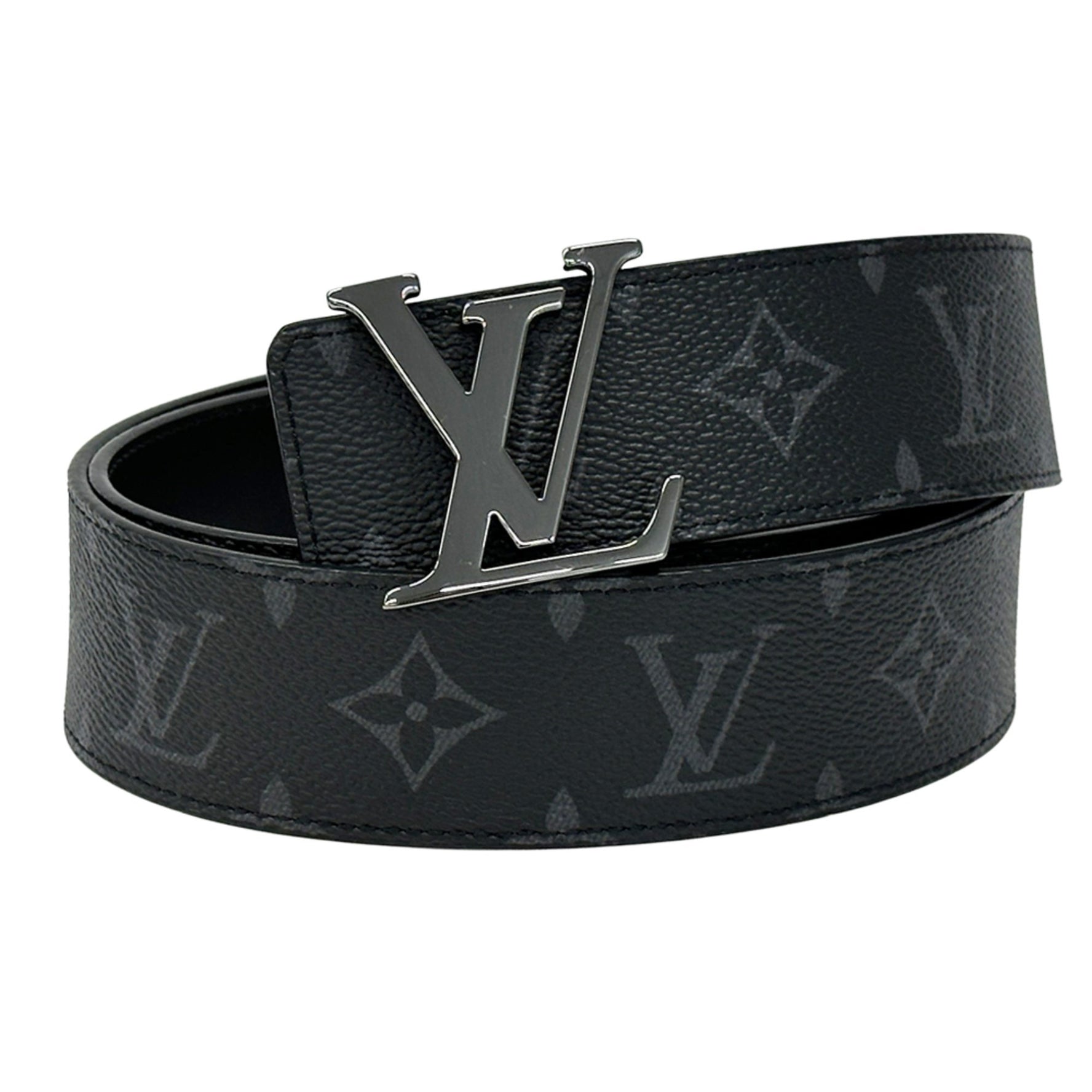 Louis Vuitton Monogram Eclipse Belt with LV Initials, Black/Gray, Reversible