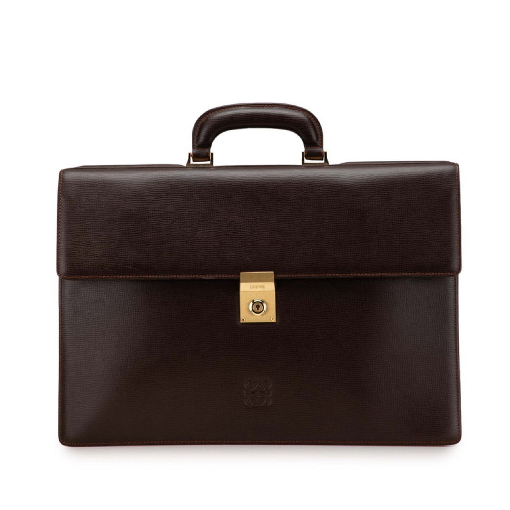 LOEWE Anagram Briefcase, Brown Leather, Men's
