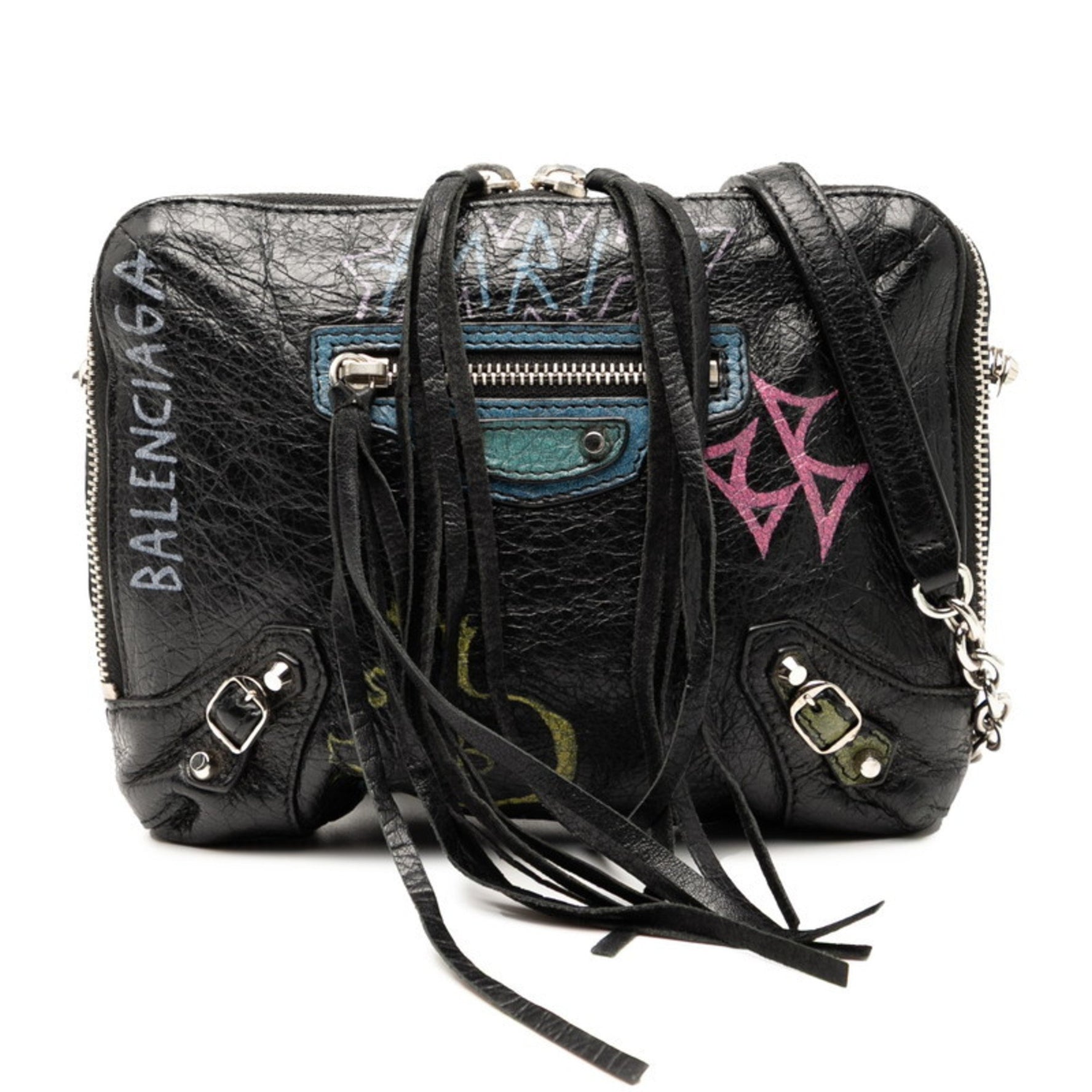 Balenciaga Graffiti Chain Shoulder Bag Leather