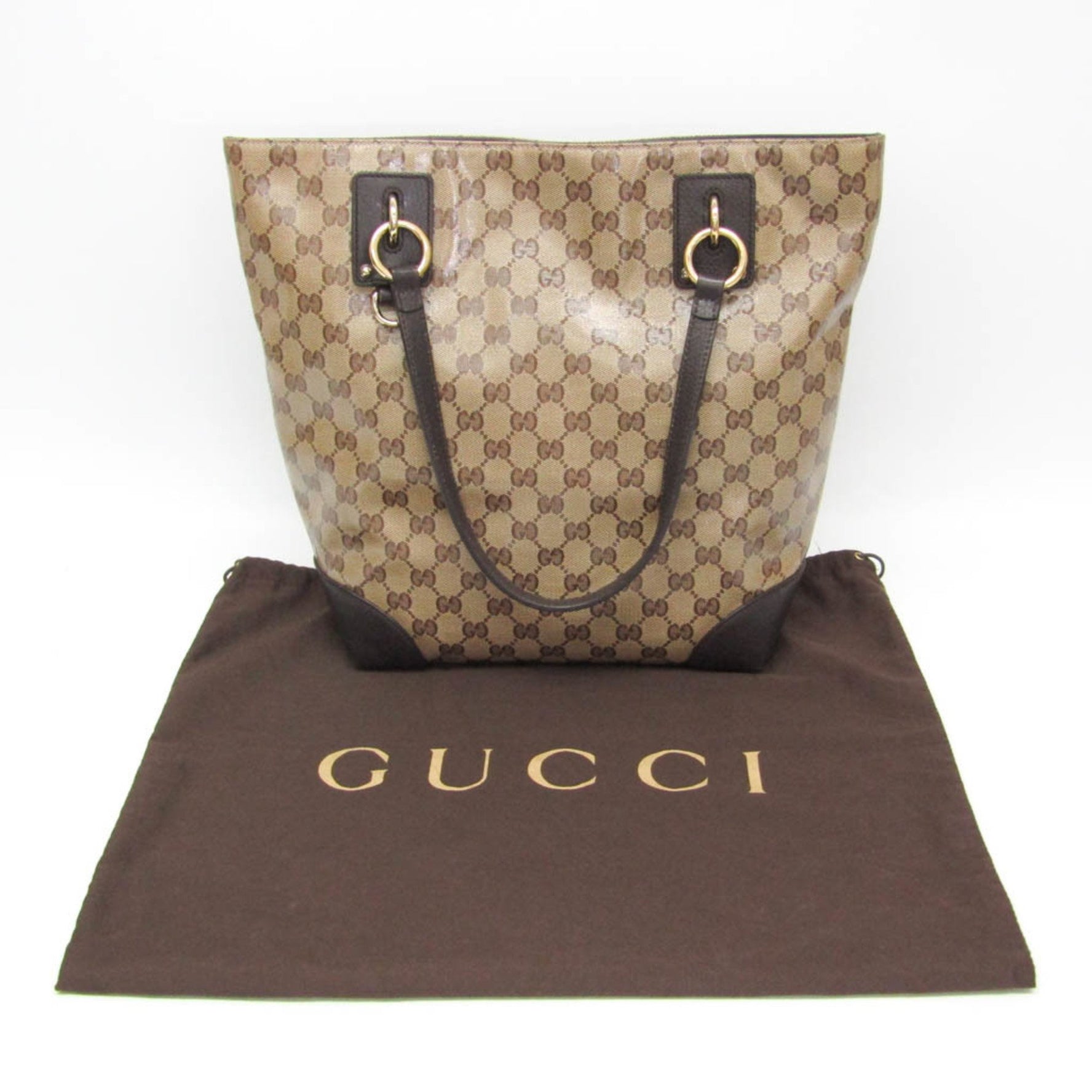 Gucci GG Crystal Women's PVC,Leather Tote Bag Beige,Dark Brown