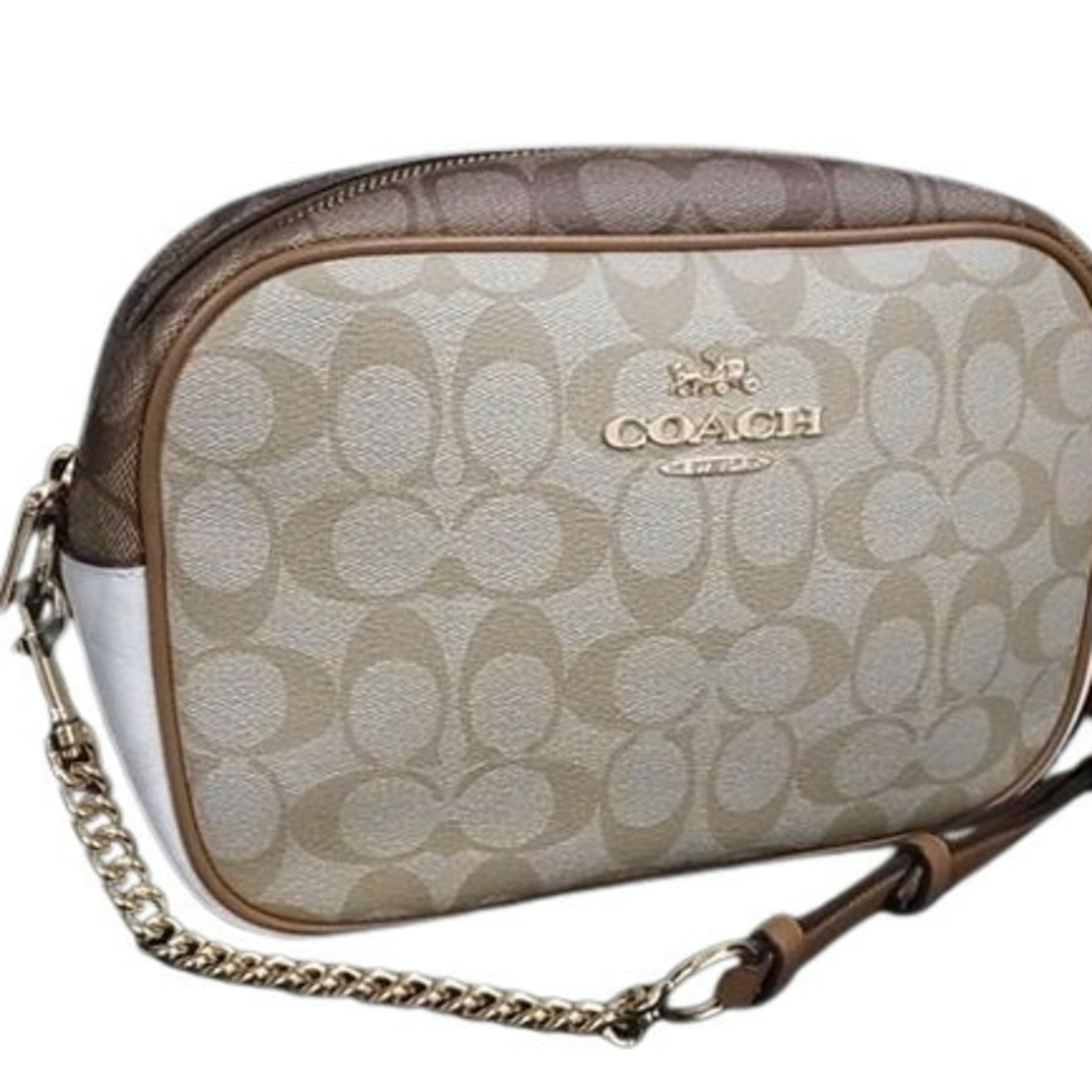 COACH Signature Shoulder Bag in Light Chalk Multi, and Gold Coated Canvas with Leather. Also available: Jamie Camera