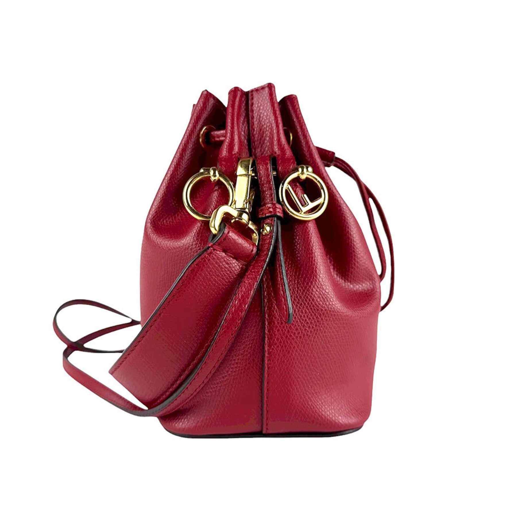 FENDI Montresor Mini Handbag Shoulder Bag in Dark Red and Gold Leather