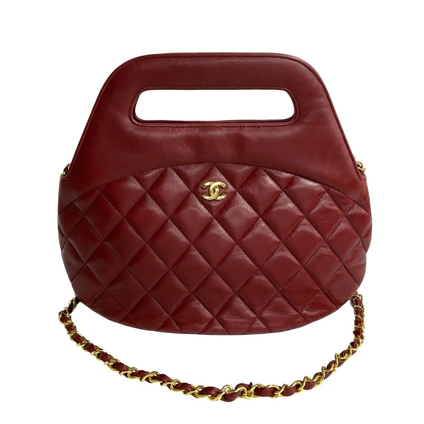 CHANEL Matelasse Coco Lambskin Handbag/Shoulder Bag, Red