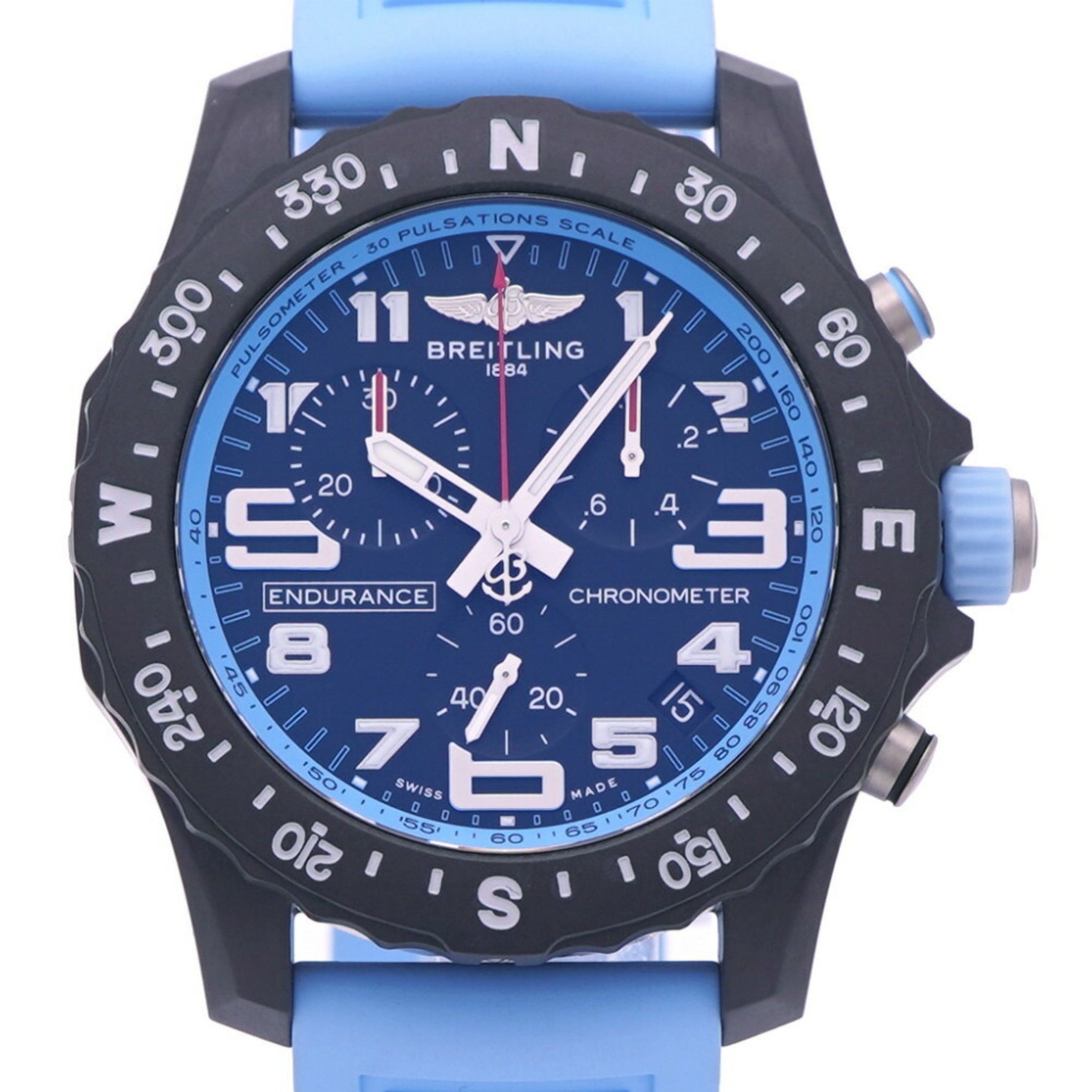 Like new Breitling Endurance Pro 44 automatic watch, Breitling/Rubber finish, with light blue dial