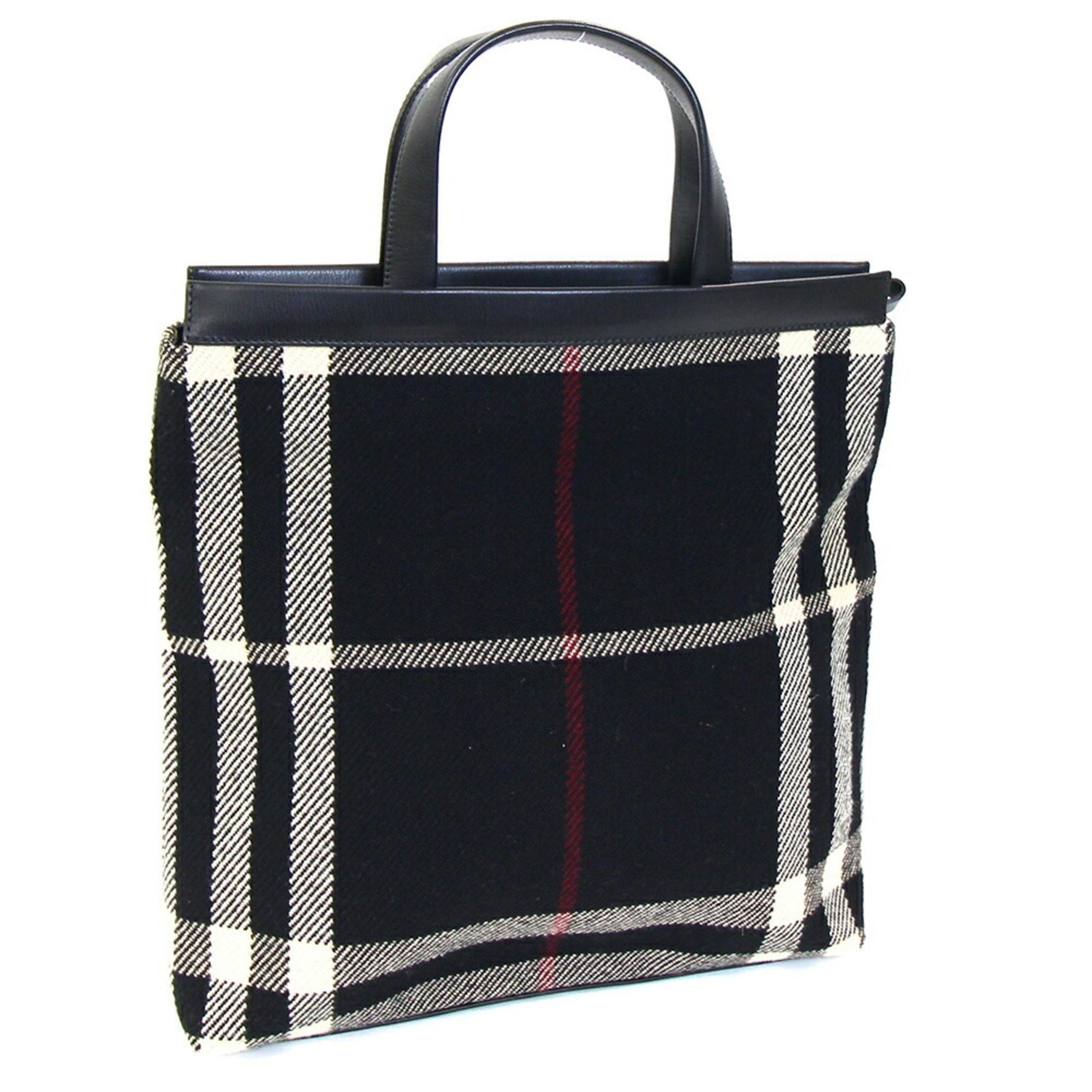 Burberry Handbag Black Ivory Wool Leather Mega Check Tote Women's BURBERRY