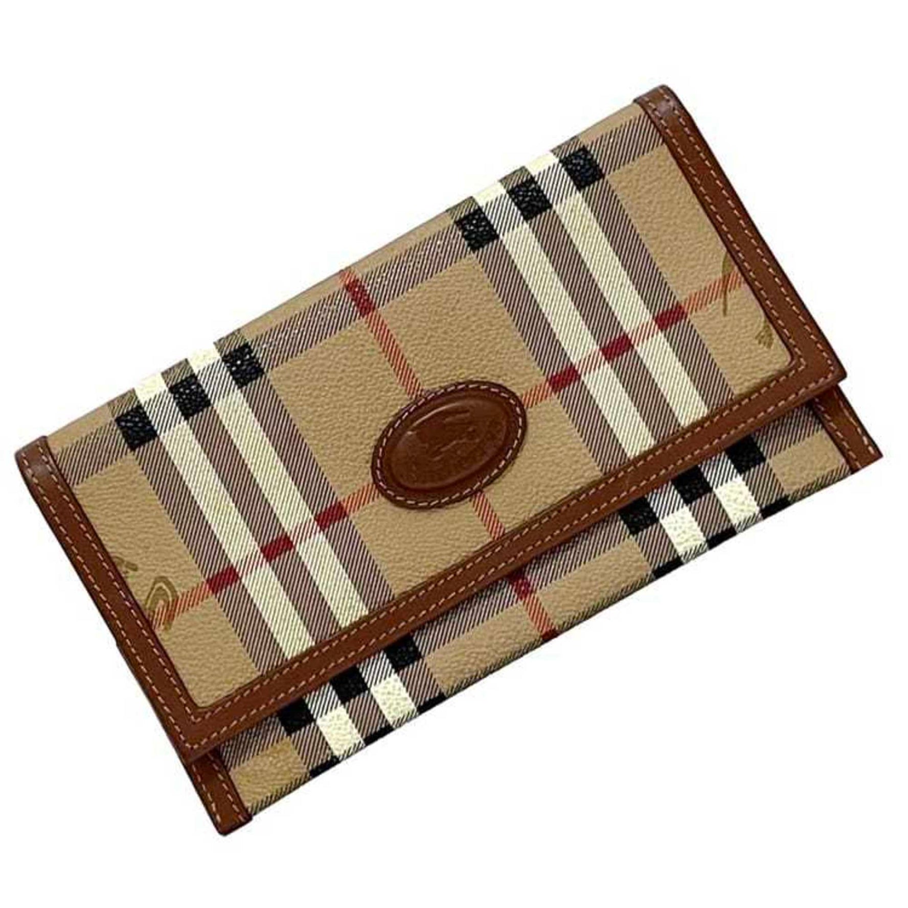 Burberry bifold long wallet beige brown check PVC leather Burberry's Nova zipper pattern retro