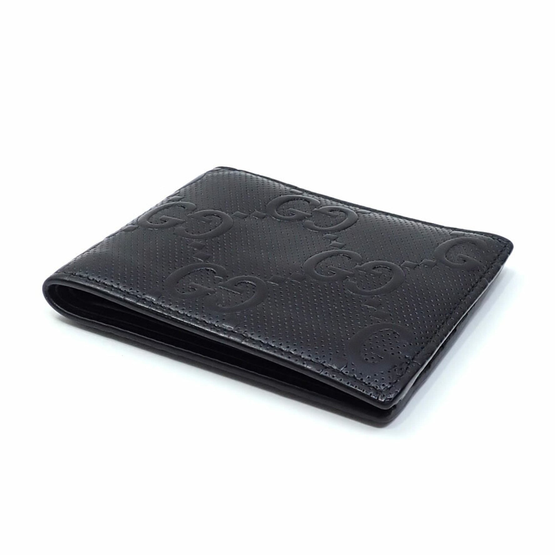 Gucci Bi-fold Wallet GG Embossed Men's Black Leather