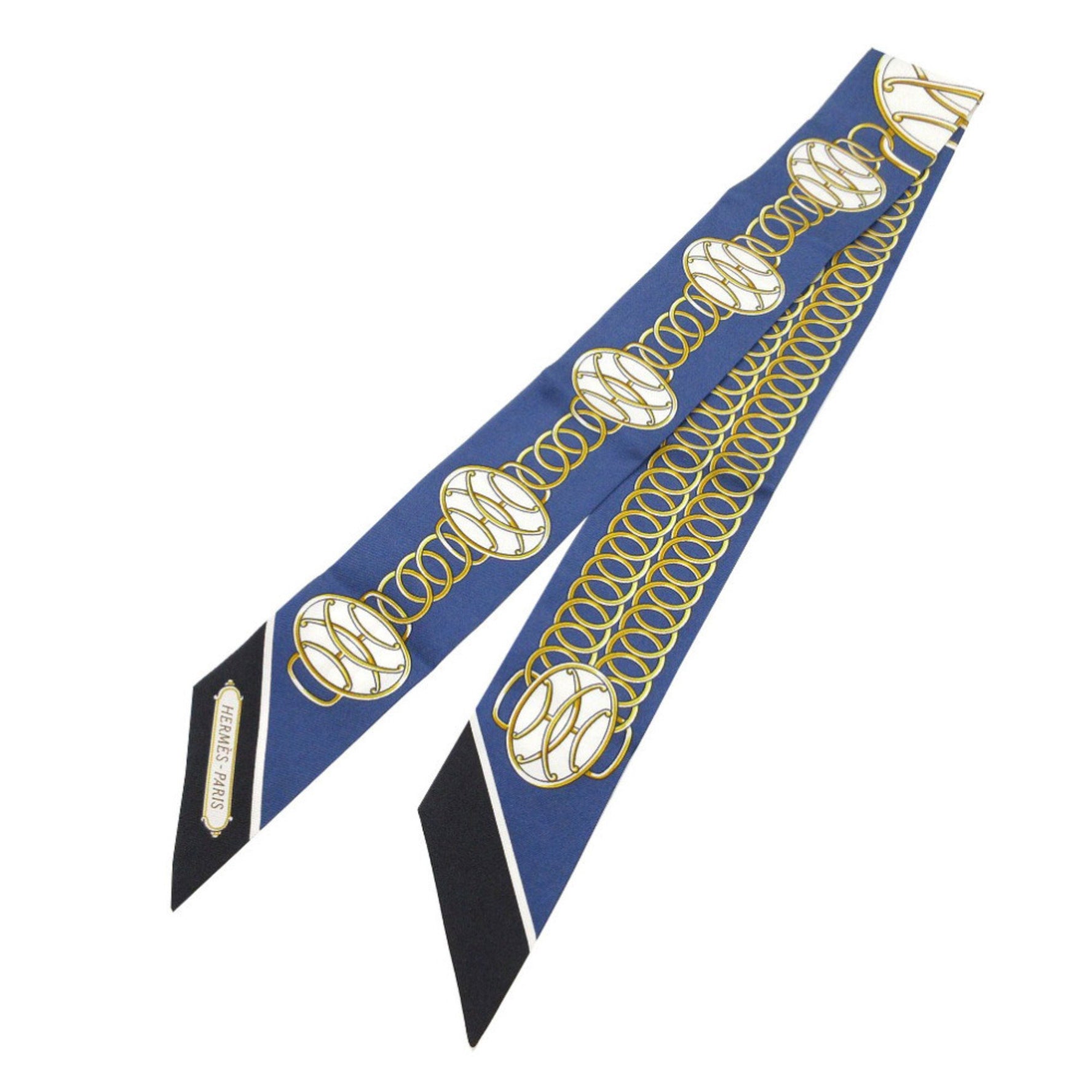 Like new Hermès Twilly Lift Profile Scarf/Muffler in Silk, Marine/Noir/Gold, 1286 HERMES