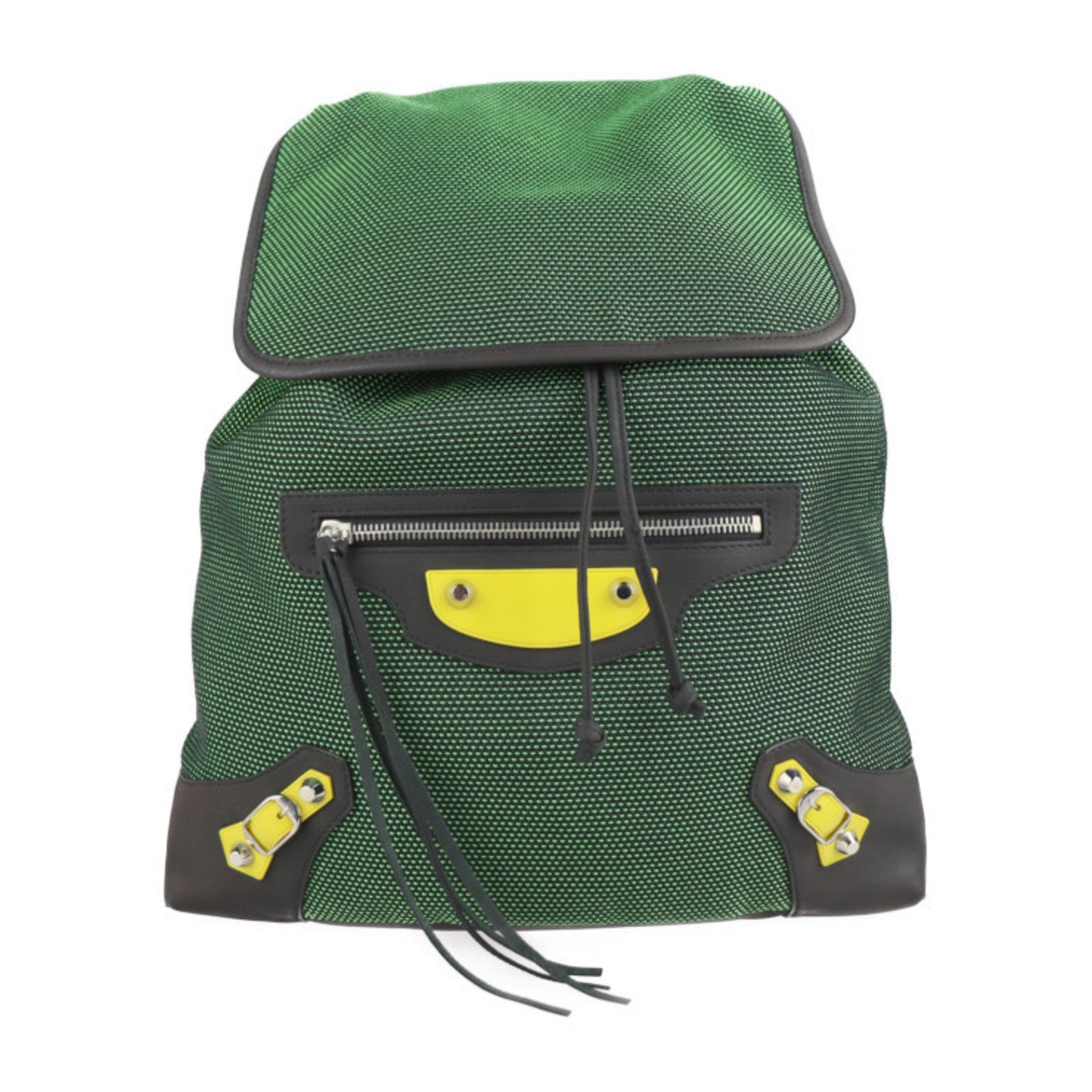 BALENCIAGA Balenciaga Traveler S Backpack Daypack Nylon Canvas Leather Green Black Rucksack