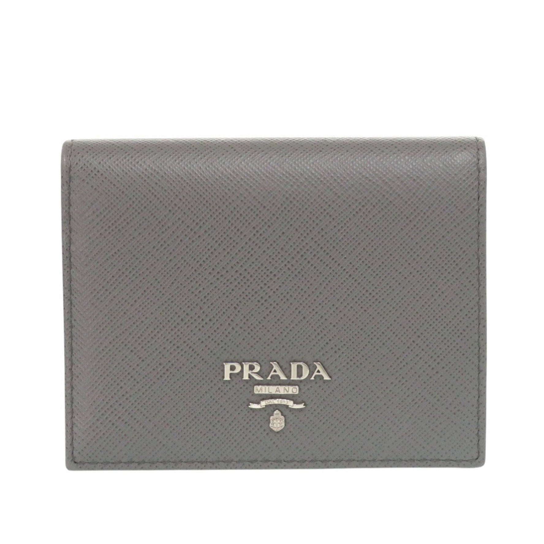 Prada Saffiano Leather Gray and Pink Bifold Wallet 0064