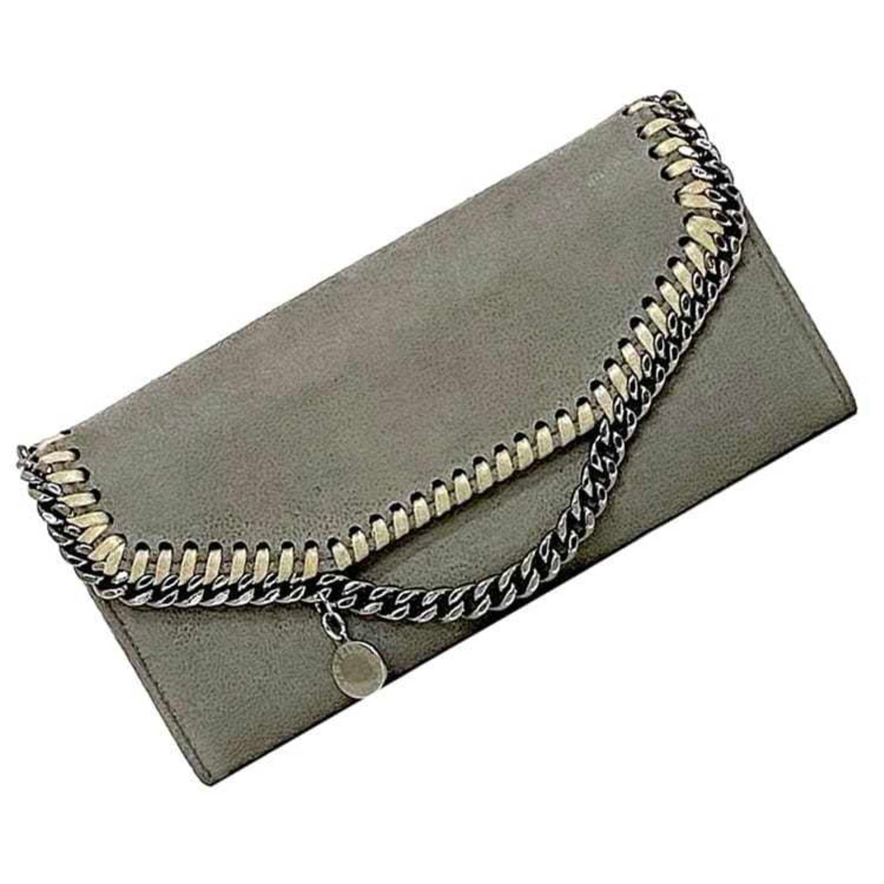 Stella McCartney Bi-fold Long Wallet Grey Falabella 1220 Synthetic Leather STELLA McCARTNEY Chain Folding Flap