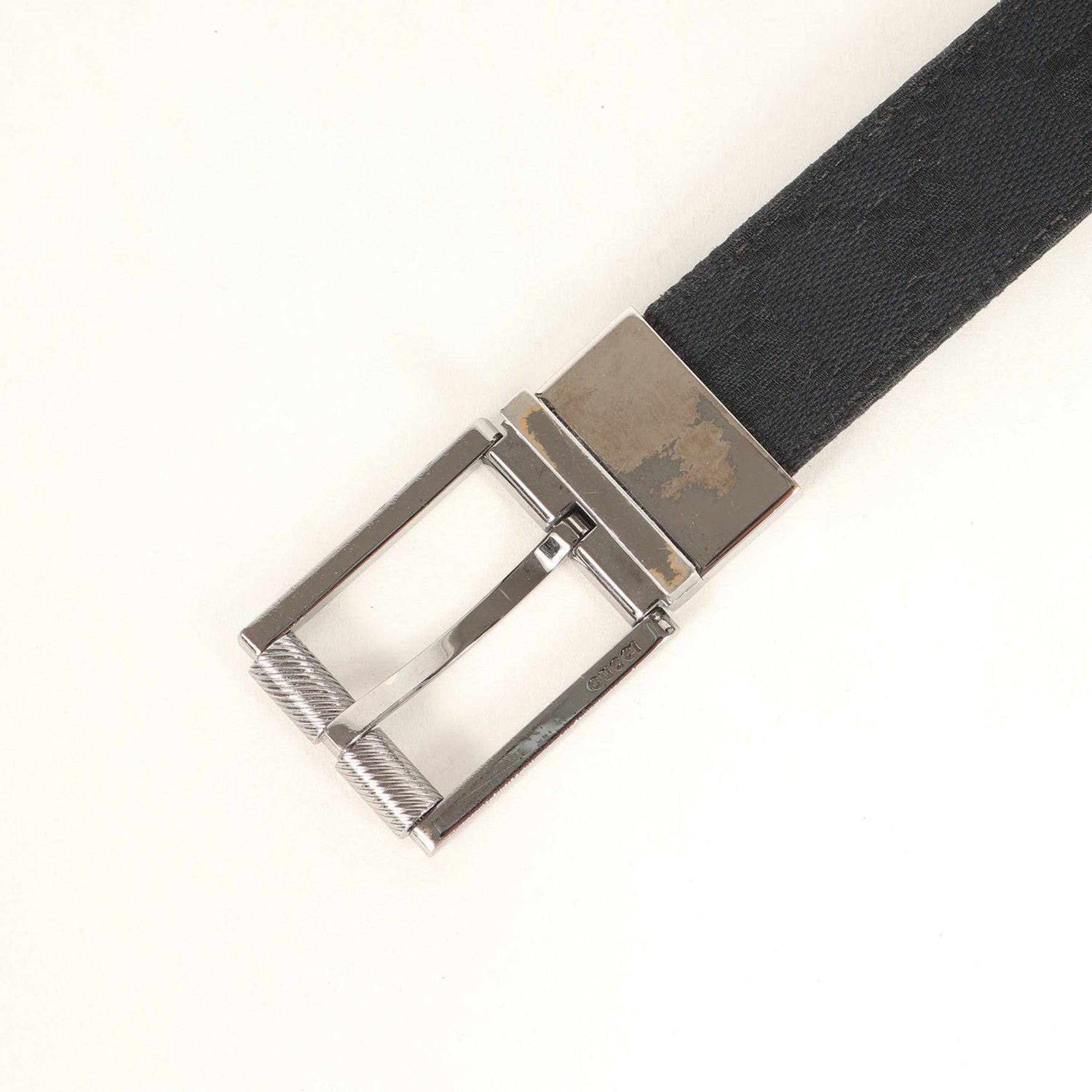 GUCCI Reversible Square Buckle GG Canvas and Leather Belt, Size 32