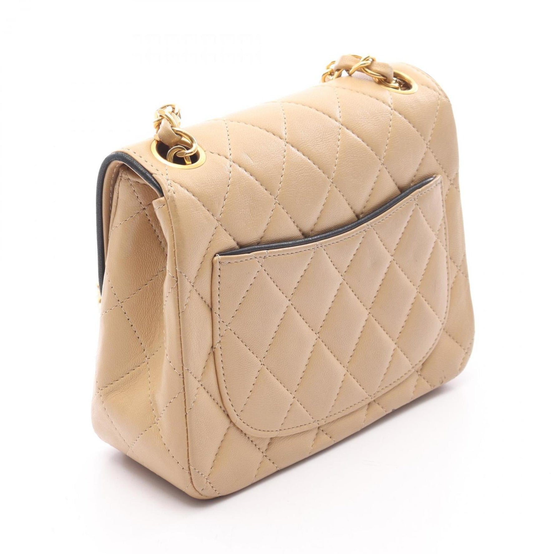 CHANEL Mini Matelasse Shoulder Bag, Lambskin Leather, Beige and Black