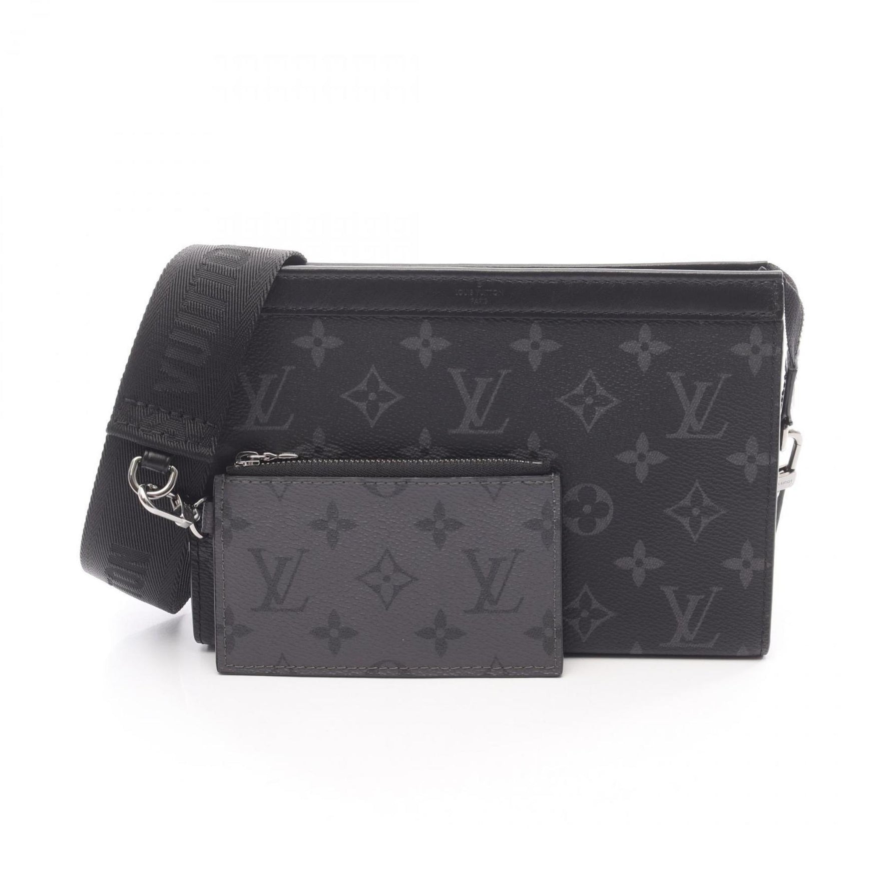 Louis Vuitton Gaston Wearable Wallet Shoulder Bag in Coated Canvas Monogram Eclipse Reverse, Black and Gray
