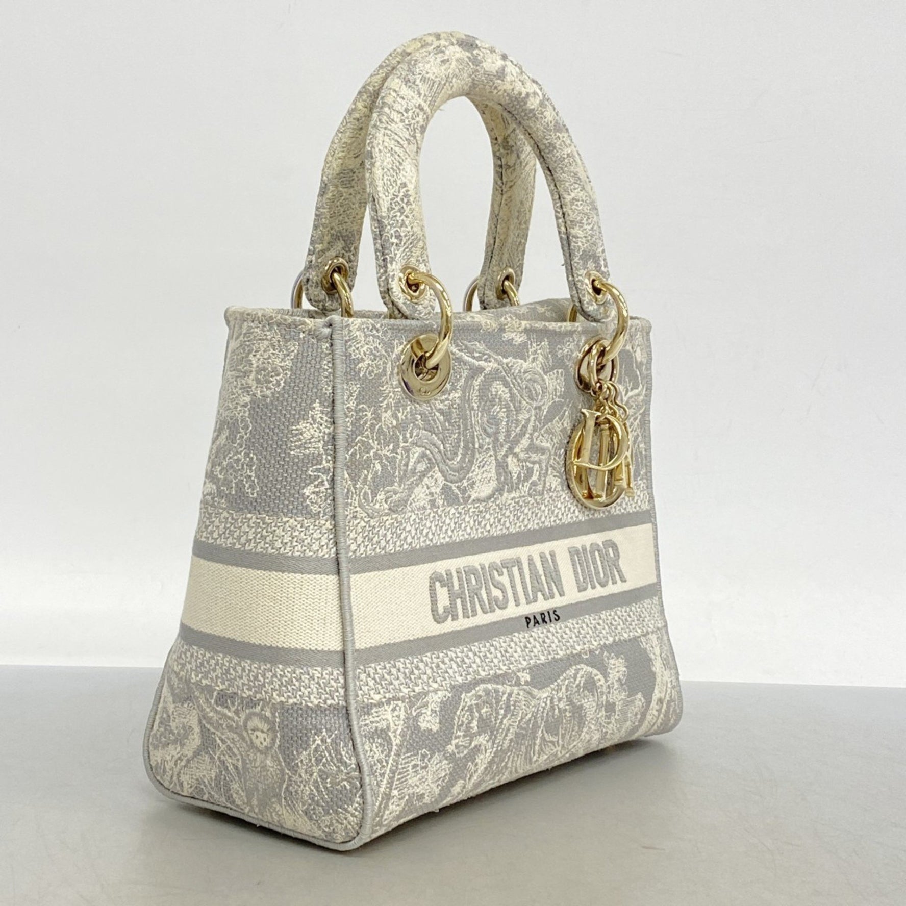 Christian Dior Lady Delight Canvas Handbag in Grey Champagne