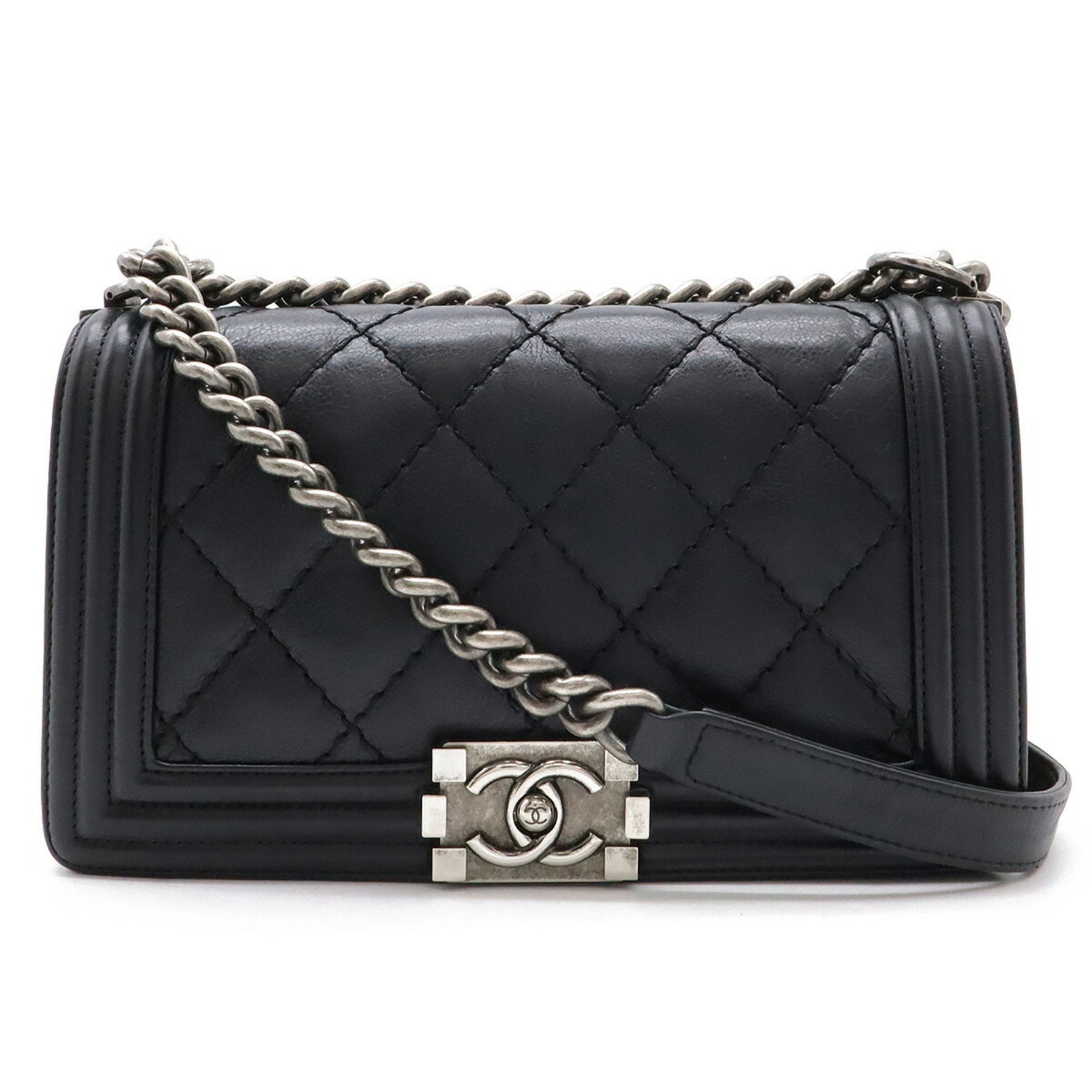 CHANEL Boy 25 Wild Stitch Matelasse Coco Mark Chain Shoulder Bag Leather