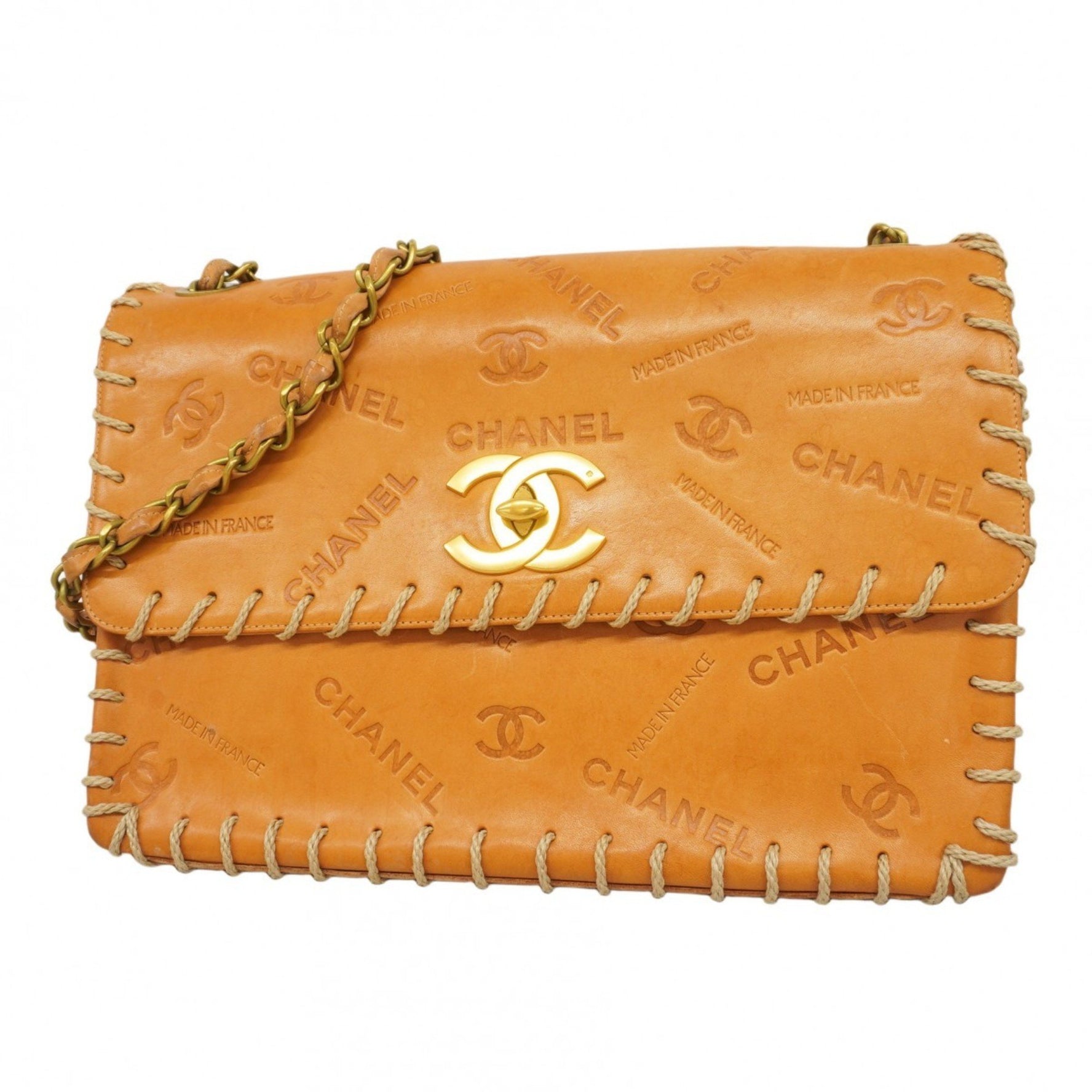 Chanel Shoulder Bag Deca Matelasse Chain Leather Brown Women's