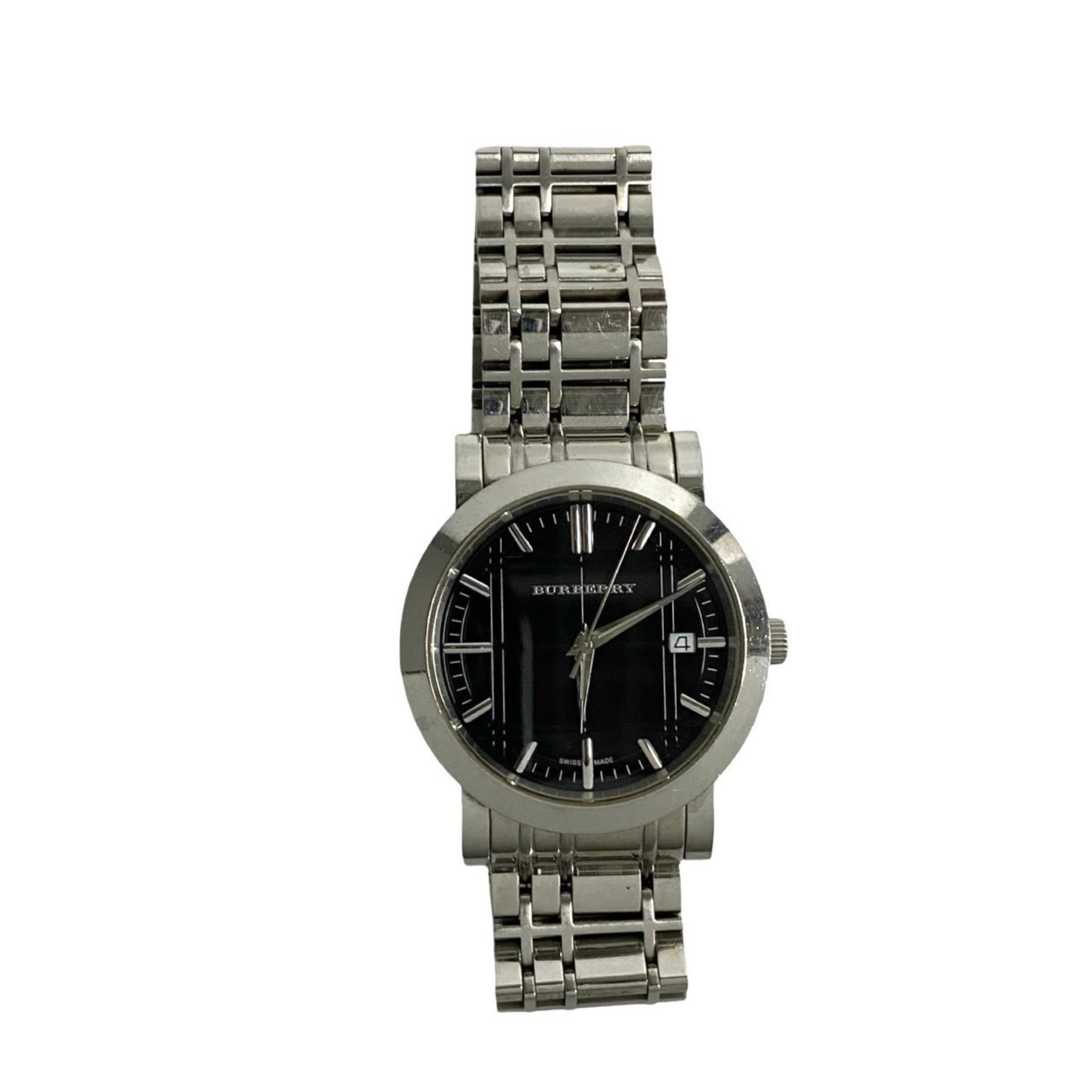 BURBERRY Logo Quartz Stainless Steel Watch for Men, Silver and Black,