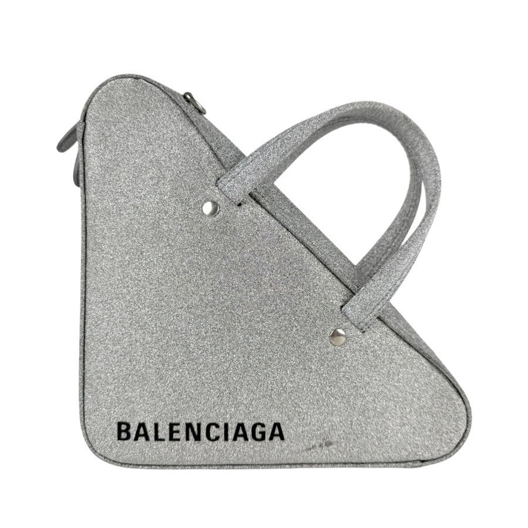 Balenciaga Triangle Duffle Bag, XS, Leather, Silver, Women's, z6201