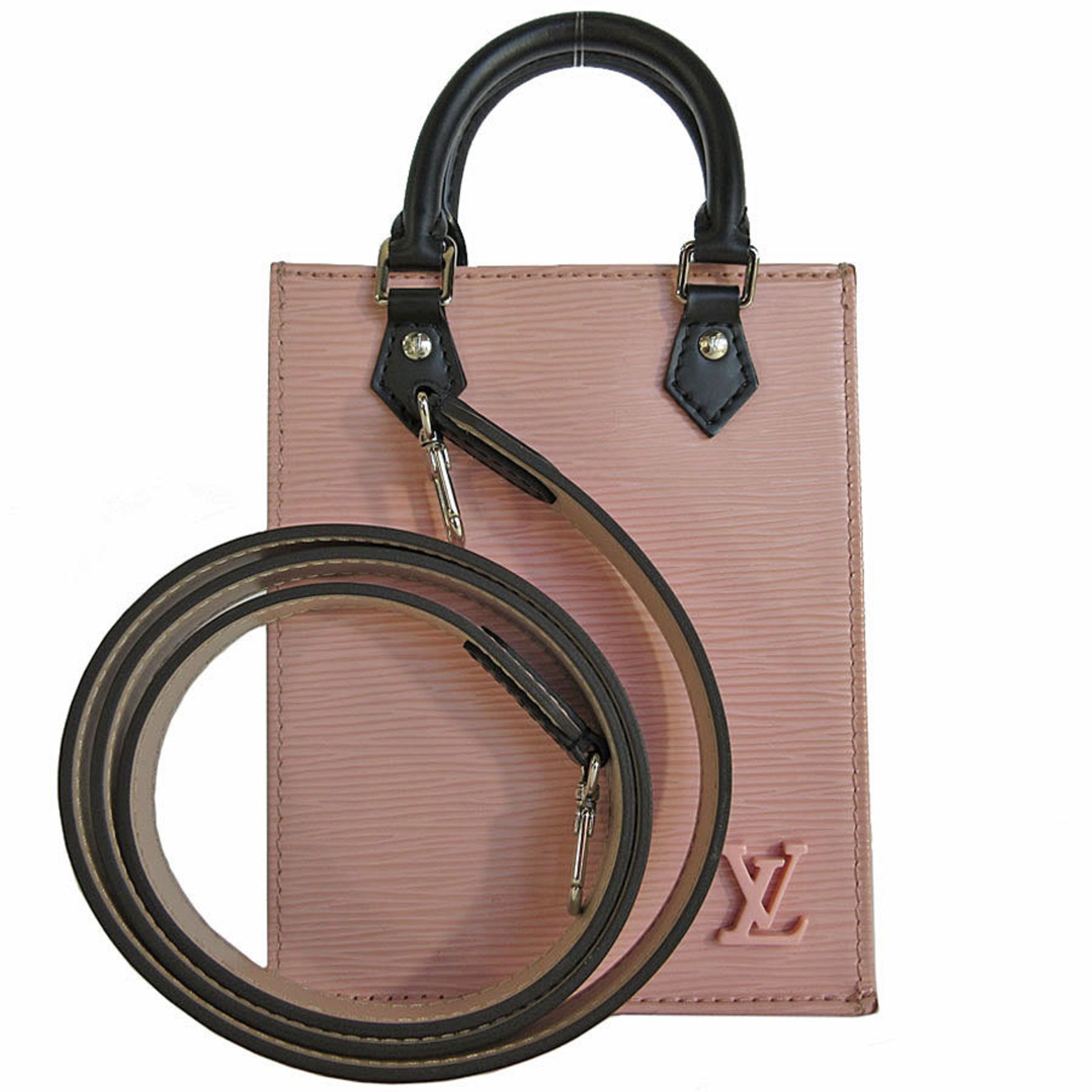 Louis Vuitton LOUIS VUITTON Shoulder Bag Handbag Epi Petite Sac Pla Leather Light Pink Black Silver Women's M69575 s0008a